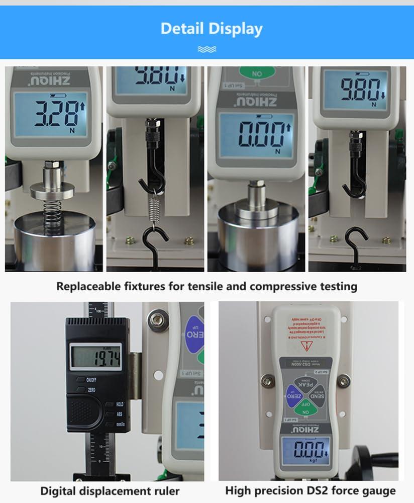 AiXun Spring Push Pull Force Gauge for Tension or Compression Testing of Springs, Range 50N