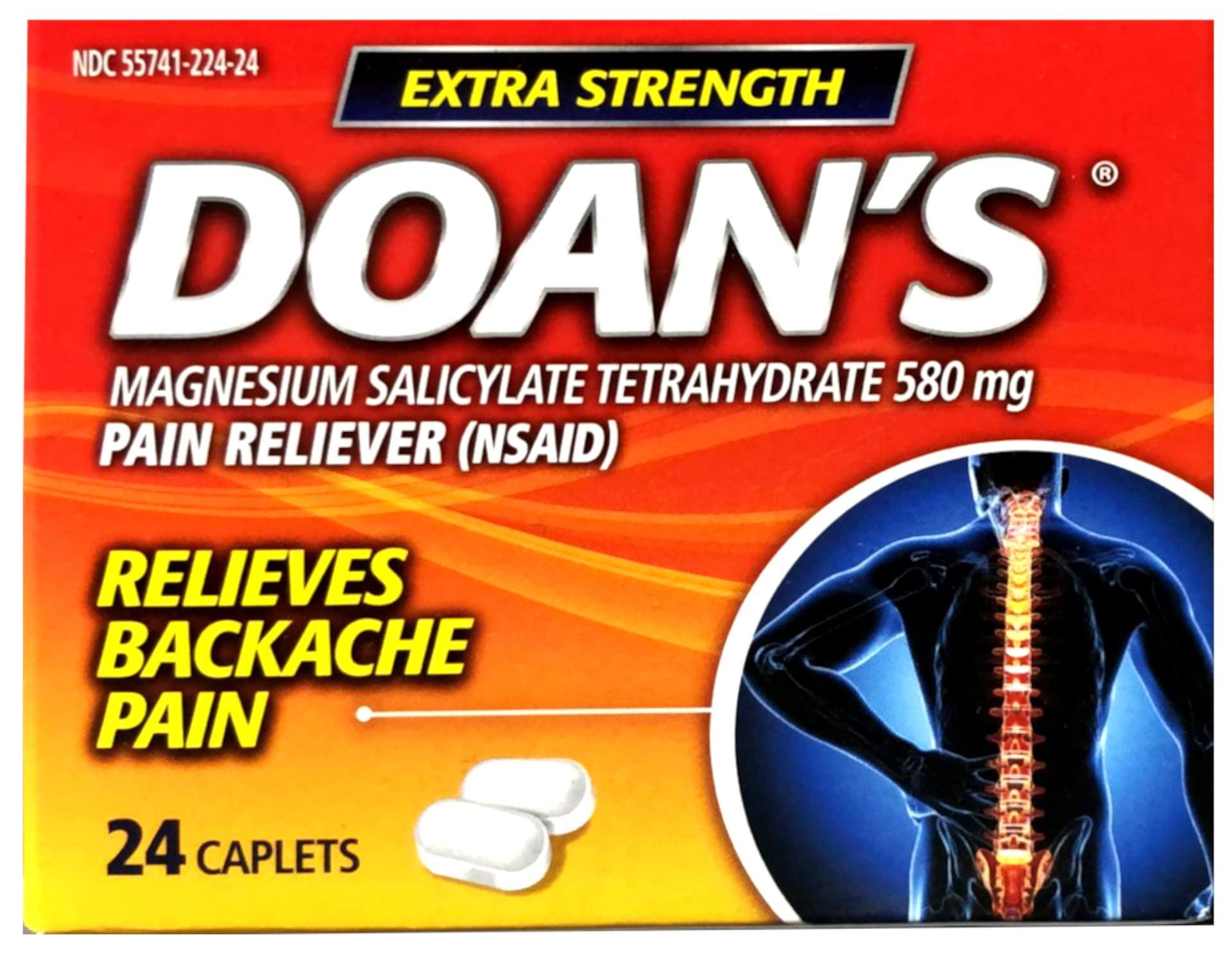 Doans Doan's Extra Strength Pain Reliever, Magnesium Salicylate Tetrahydrate 580 mg, Relieves Backache Pain, 24 Caplets (Pack of 5)