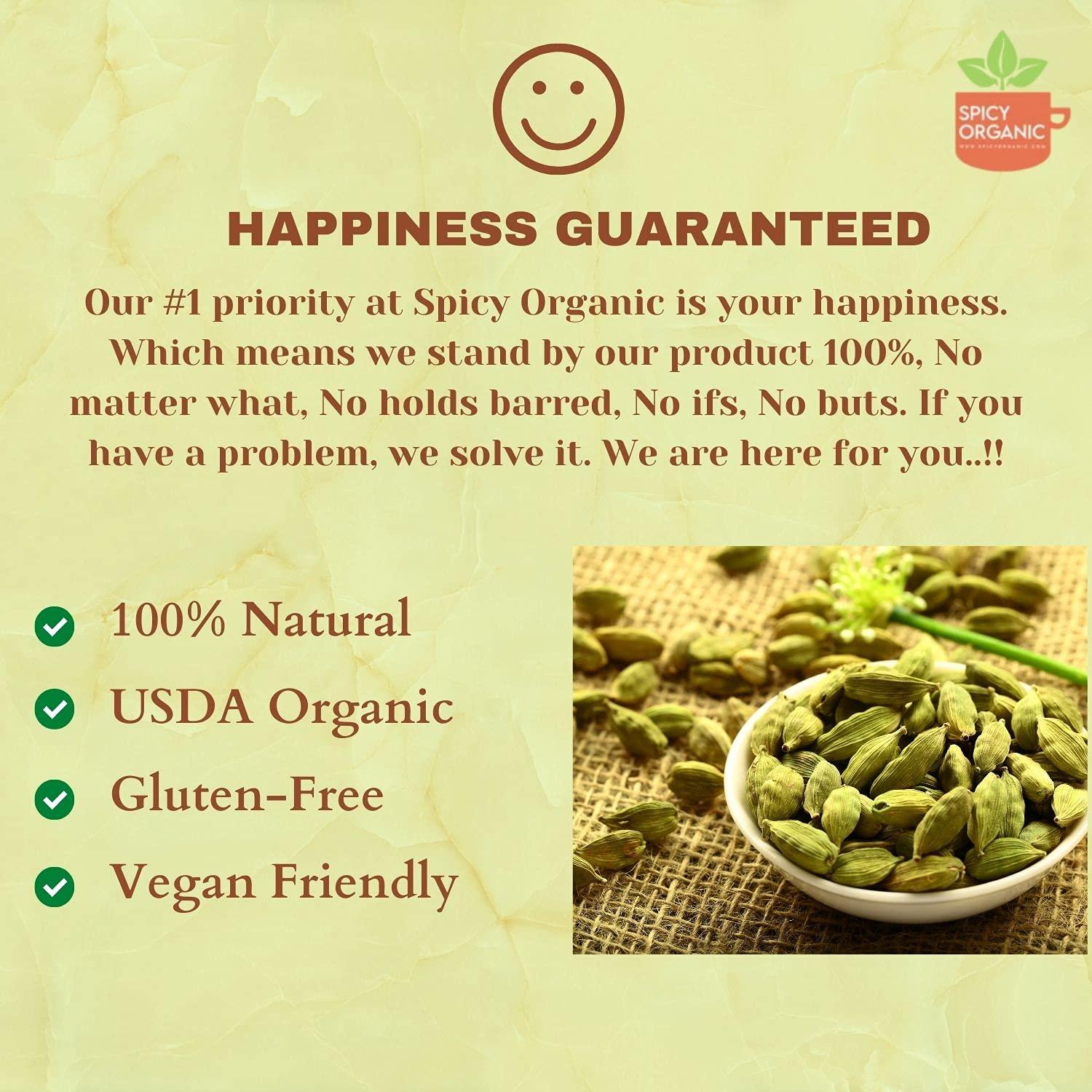 SPICY ORGANIC SPICY ORGANIC Jumbo Size Green Cardamom Pods - 4 oz - 100% Pure USDA Organic - Non-GMO, Gluten-Free - Comes in a Resealable Pack - Freshly Harvested - 90 Servings Per Container