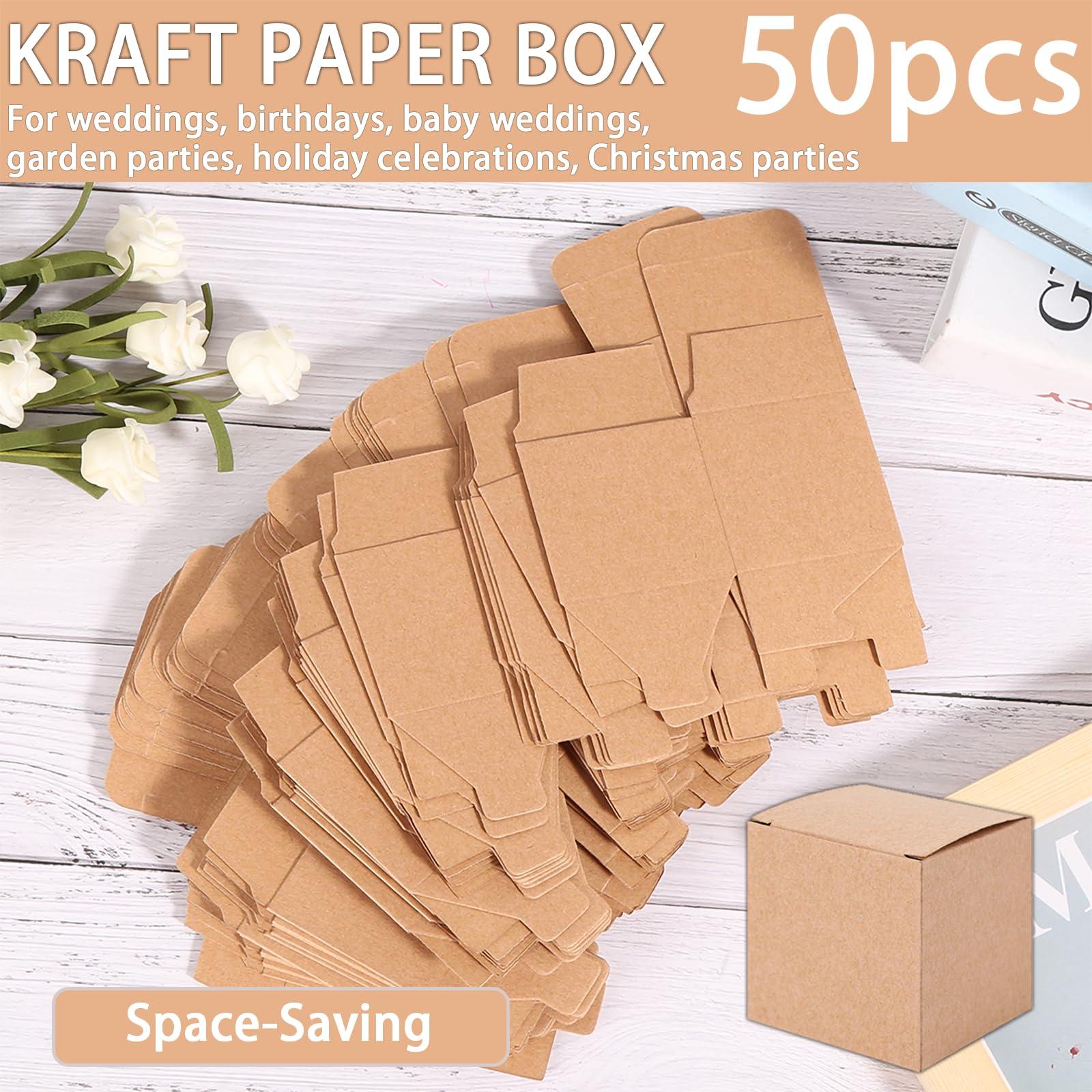 ANKROYU ANKROYU 50 Pcs Square Kraft Paper Folding Box, Brown Cardboard Gift Boxes Easy Assemble for Parties for Parties, Birthdays, Weddings, Brown Kraft Paper Box 5 X 5 X 5 cm