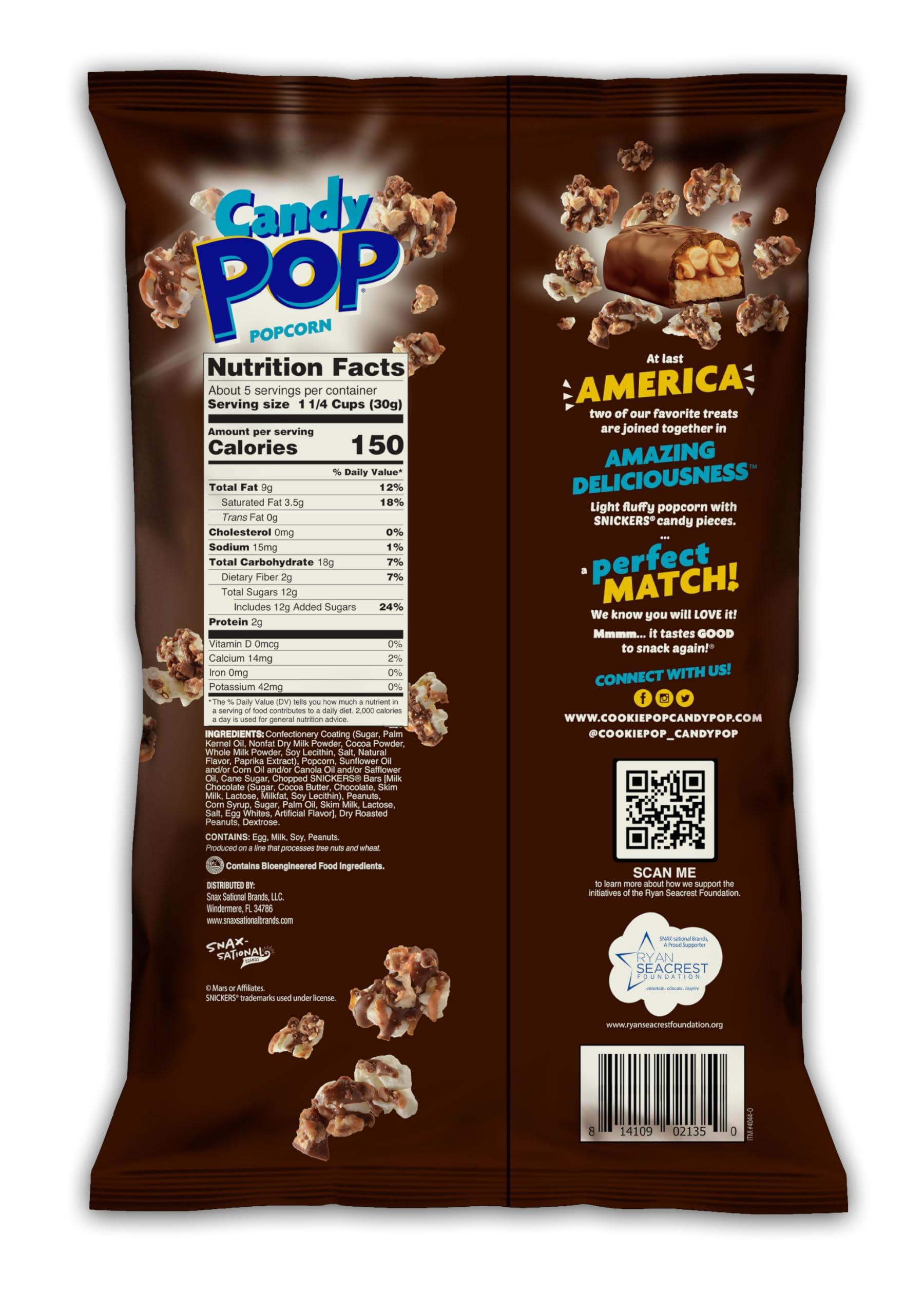 CANDY POP SNACKPOP Snickers Candy Coated Popcorn (5.25oz bags) Made with Real Snickers Candy Pieces - Pack of 6