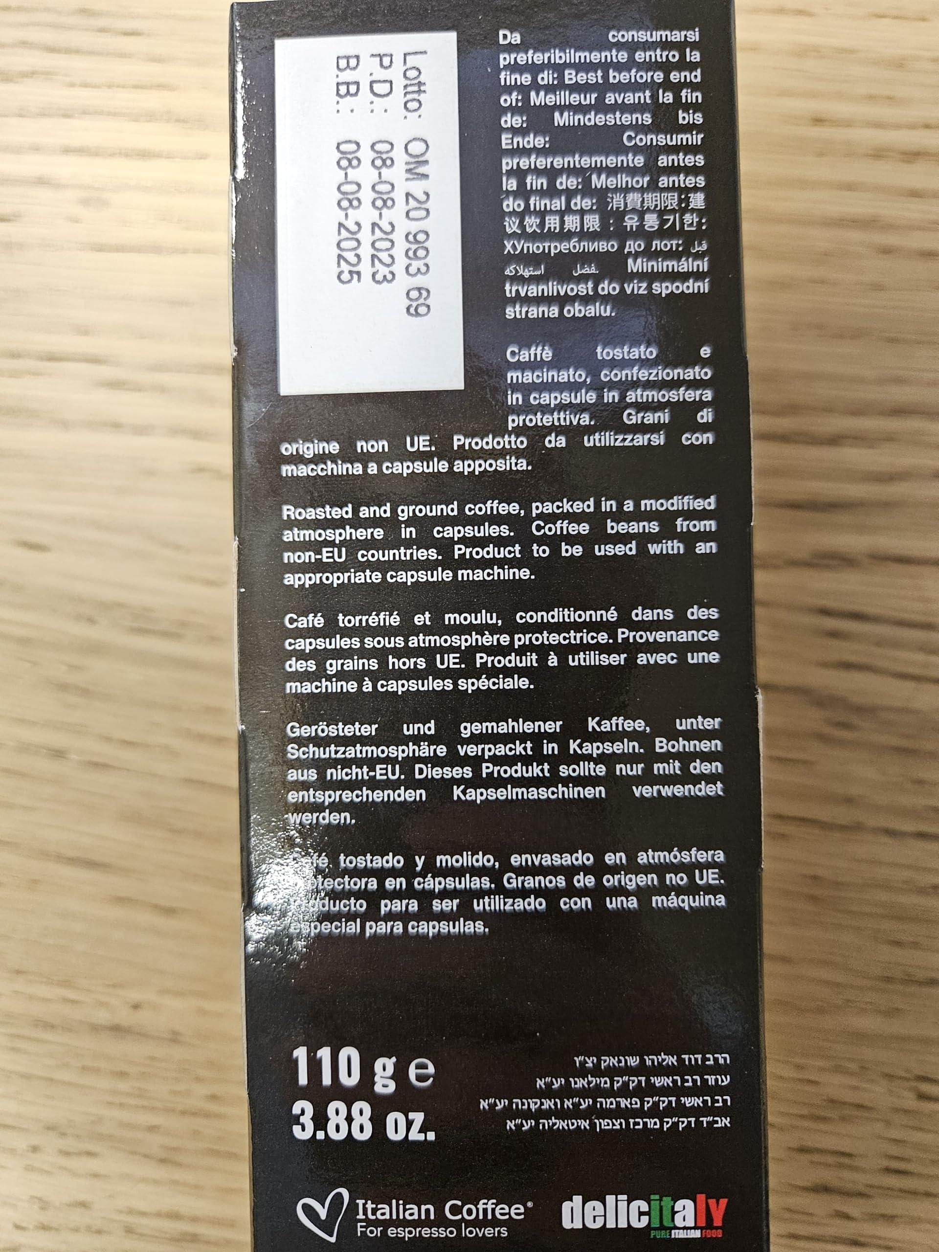 DELICITALY Pure Italian Food DELICITALY Pure Italian Food Italian Coffee pods compatible with Nespresso Original machines, Espresso capsules (100 Ristretto Aluminum Pods, 100 Count (Pack of 1))