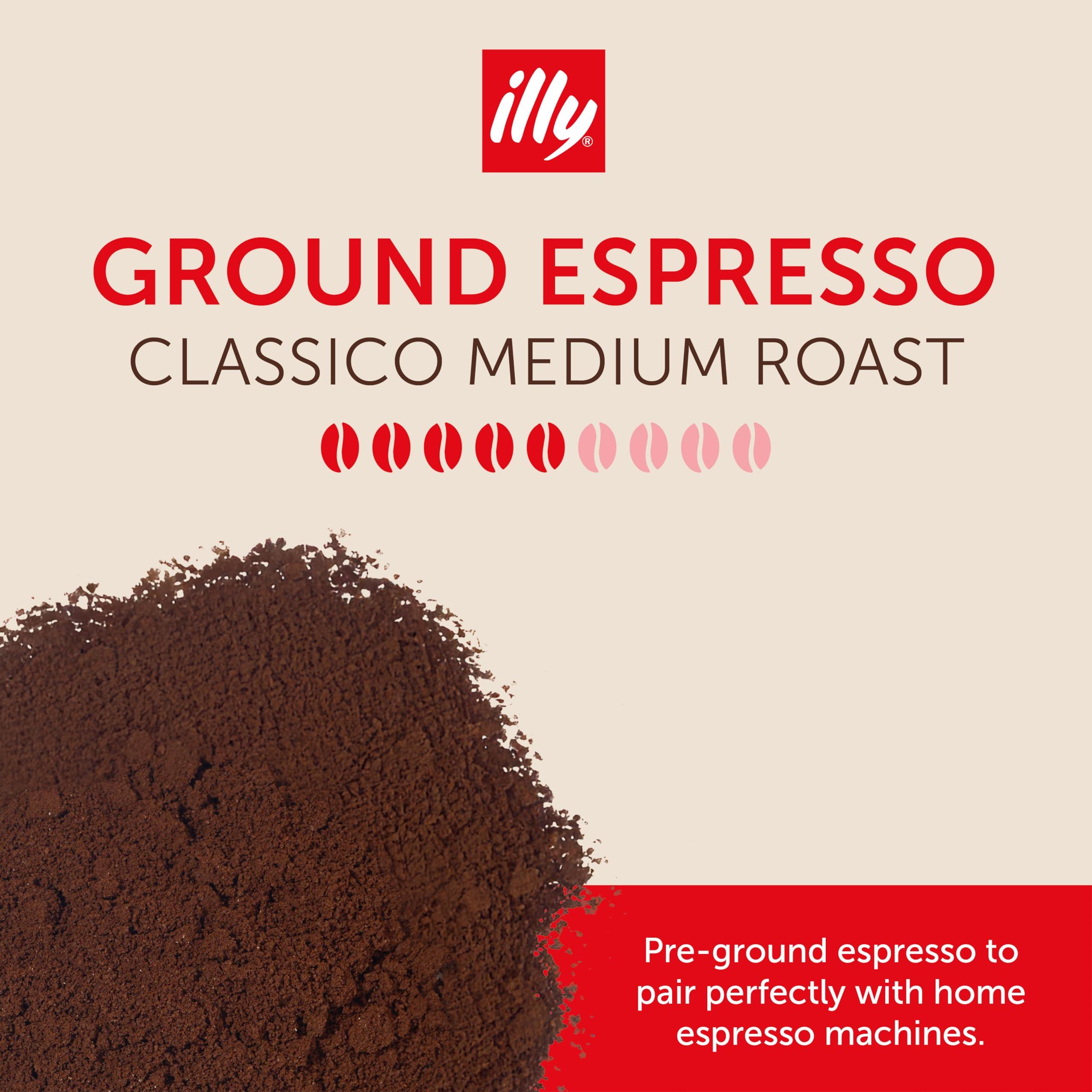 Illy illy Classico Espresso Ground Coffee - Medium Roast - Classic Roast with Notes of Chocolate & Caramel - 100% Arabica Coffee - 8.8 Oz Can (Pack of 12)