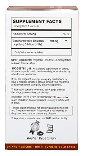 NUTRI-SUPREME RESEARCH Probiotics capsules: Saccharomyces Boulardii Probiotic Dietary Supplement - 60 Vegetarian Capsules Contains 5 billion cfu per capsule - Supports Digestive and Intestinal Health.
