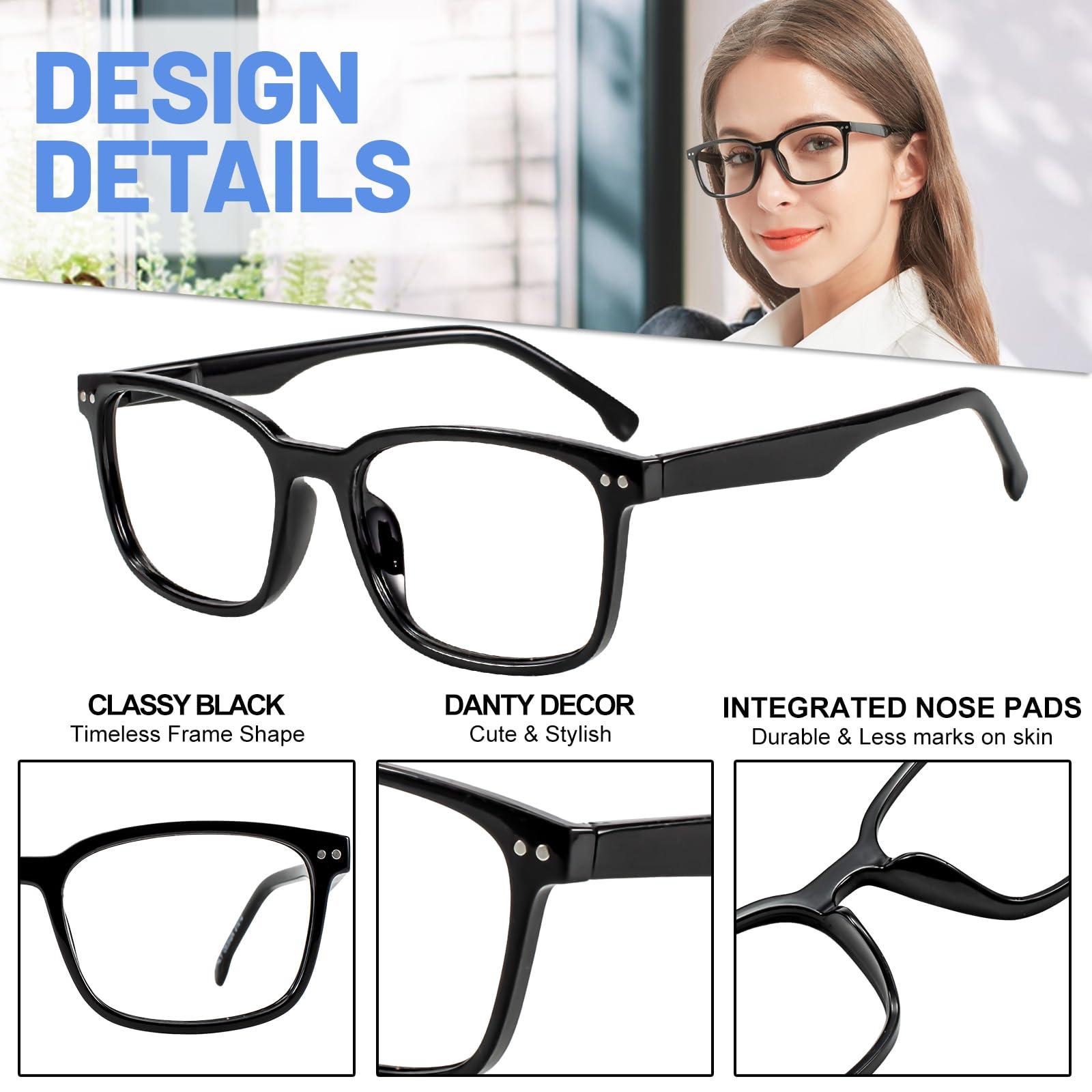 WEMOOTANTS WEMOOTANTS 4 Packs Black Reading Glasses 1.5 for Women Square Large Readers 1.00 1.25 1.50 1.75 2.00 2.25 2.50 2.75 3.00 3.50 4.00