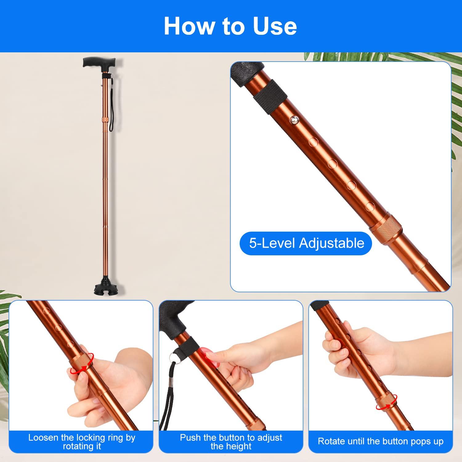 supregear supregear Folding Cane - Foldable Walking Cane for Men & Women - Adjustable Collapsible Self-Standing Cane with T-Handle and Anti-Lost Wrist Strap, Balancing Mobility Aid for Elderly Men Women, Brown