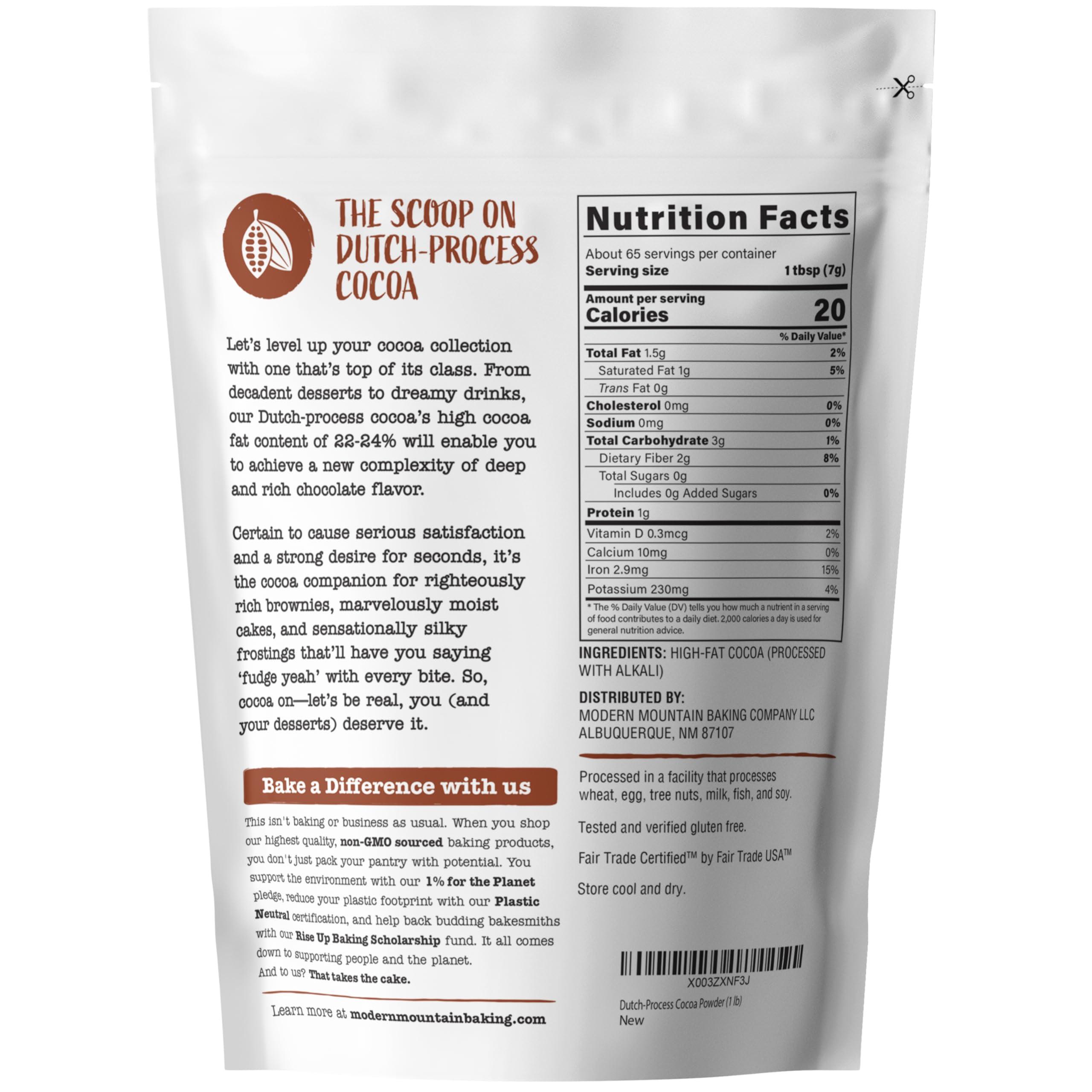MODERN MOUNTAIN Cocoa Powder (1 lb) Dutch Processed Cocoa Powder, Unsweetened, Extra Rich Cocoa Flavor, 22-24% Fat, Premium Culinary Grade, Non-GMO, Perfect Cocoa for Baking and Cooking