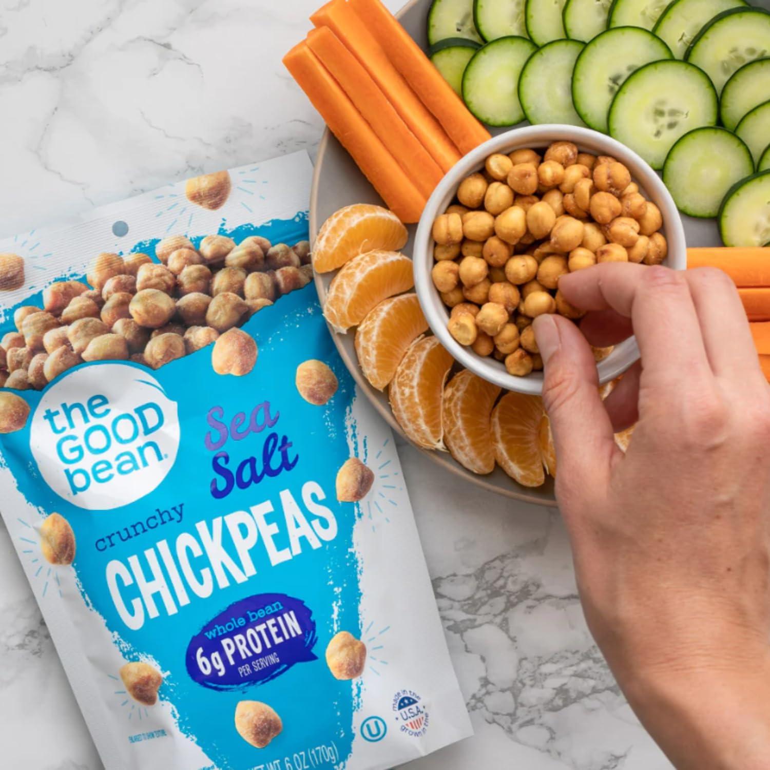 The Good Bean The Good Bean Crunchy Chickpeas - Variety Pack - (6 Pack) 6 oz - Sea Salt, Chili Lime, Sweet Sriracha, and Classic Hummus Roasted Chickpea Beans - Vegan Snack - Good Source of Plant Protein and Fiber