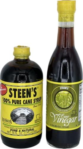 Ronro Steen's 100% Pure Cane Syrup, 16fl. oz, Steen's Cane Vinegar 12oz Made in Louisiana Great for Desserts, Beverages and Specialty Cocktails