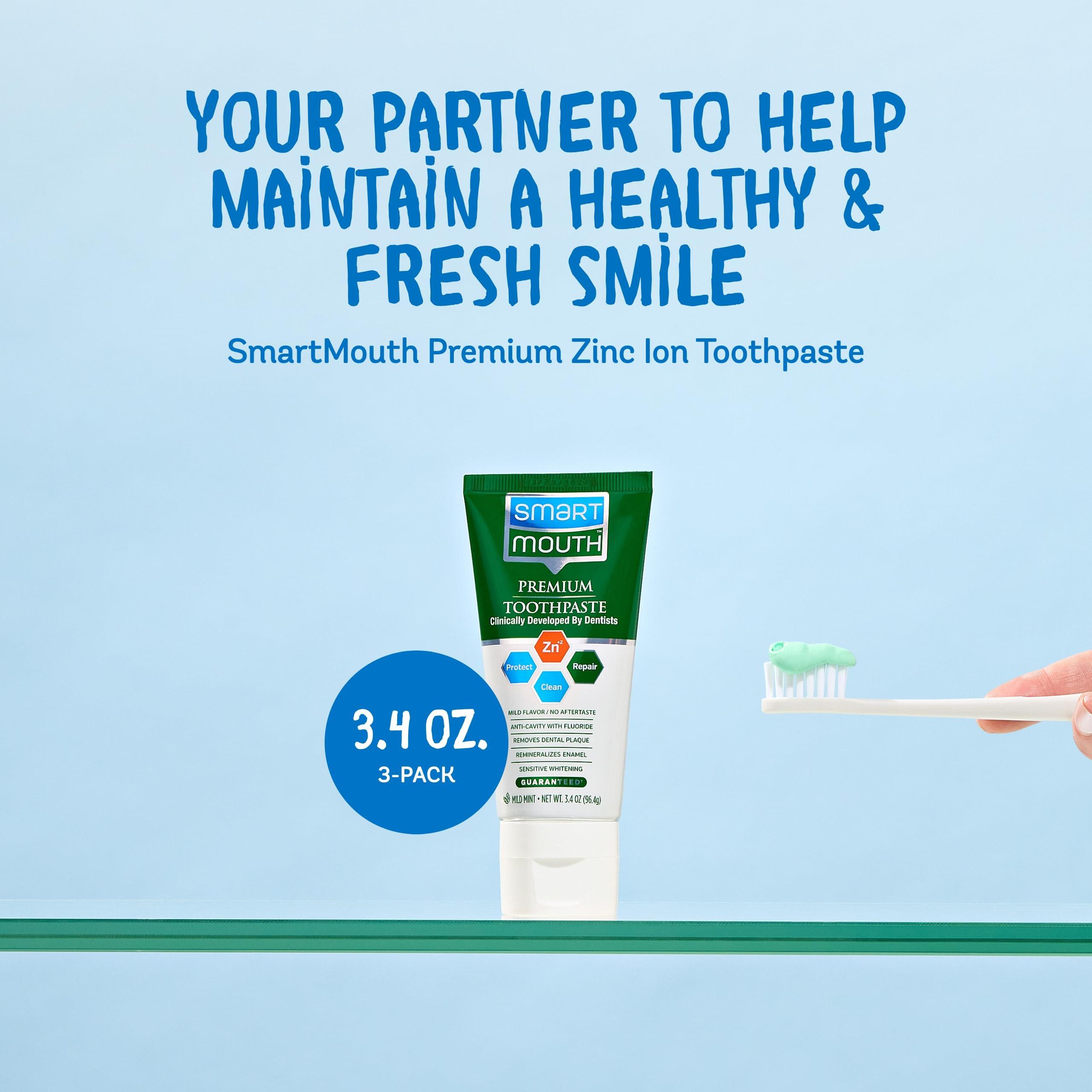 SmartMouth SmartMouth Premium Zinc Ion Toothpaste, Cavity, Enamel, and Plaque Help, Mild Mint, 3.4 Oz, 3 Pack