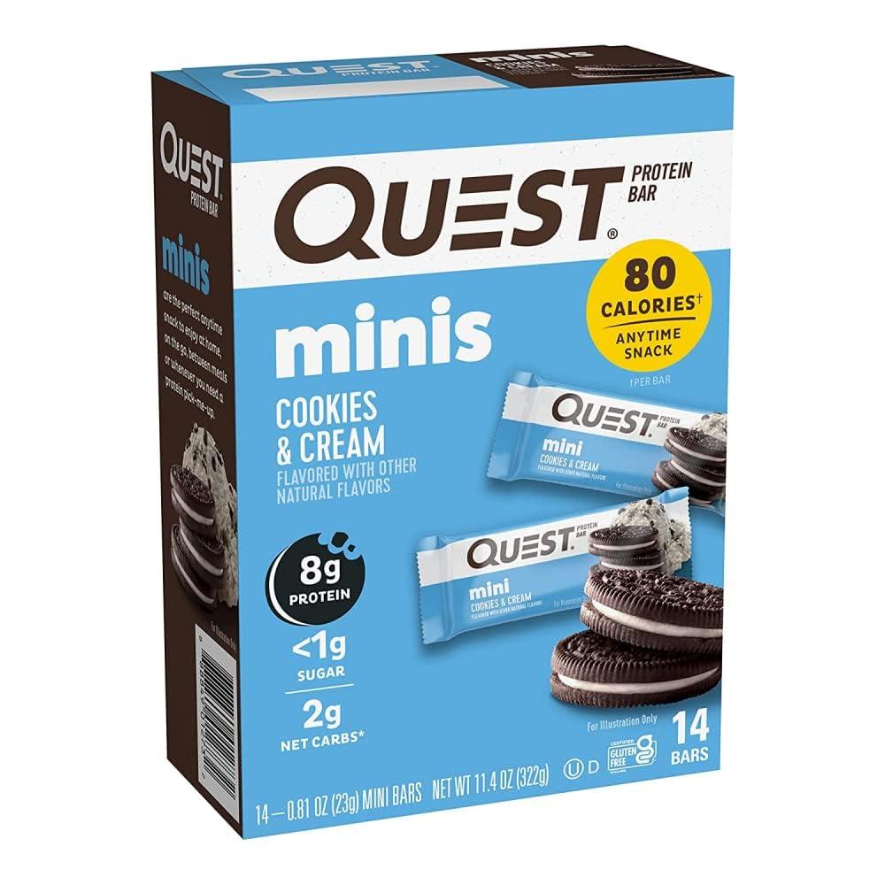 Quest Nutrition Quest Nutrition Mini Cookies & Cream Protein Bars, High Protein, Low Carb, Keto Friendly, 14 Count & Tortilla Style Protein Chips, Low Carb, Nacho Cheese 1.1 Ounce