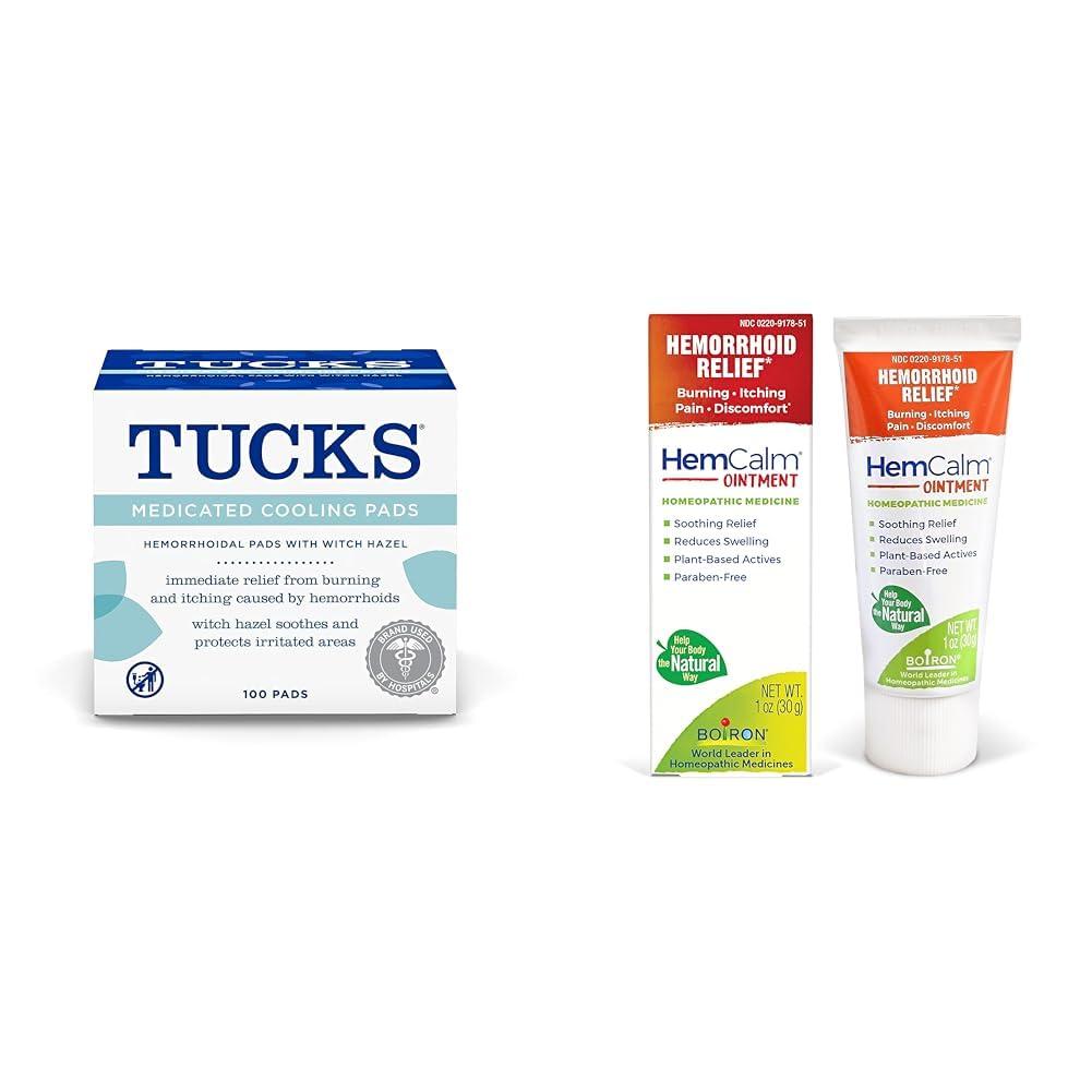 TUCKS TUCKS Medicated Cooling Pads 100 Count and Boiron Hemorrhoid Relief Ointment 1 oz Bundle