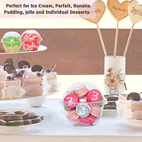 botogift botogift 5 oz Clear Plastic Dessert Cups with Dome Lids (25Sets) - Disposable Snack Bowls (No Hole) for Cereal Parfait, Yogurt, Fruit, Cupcakes, Pudding and Jello at Party