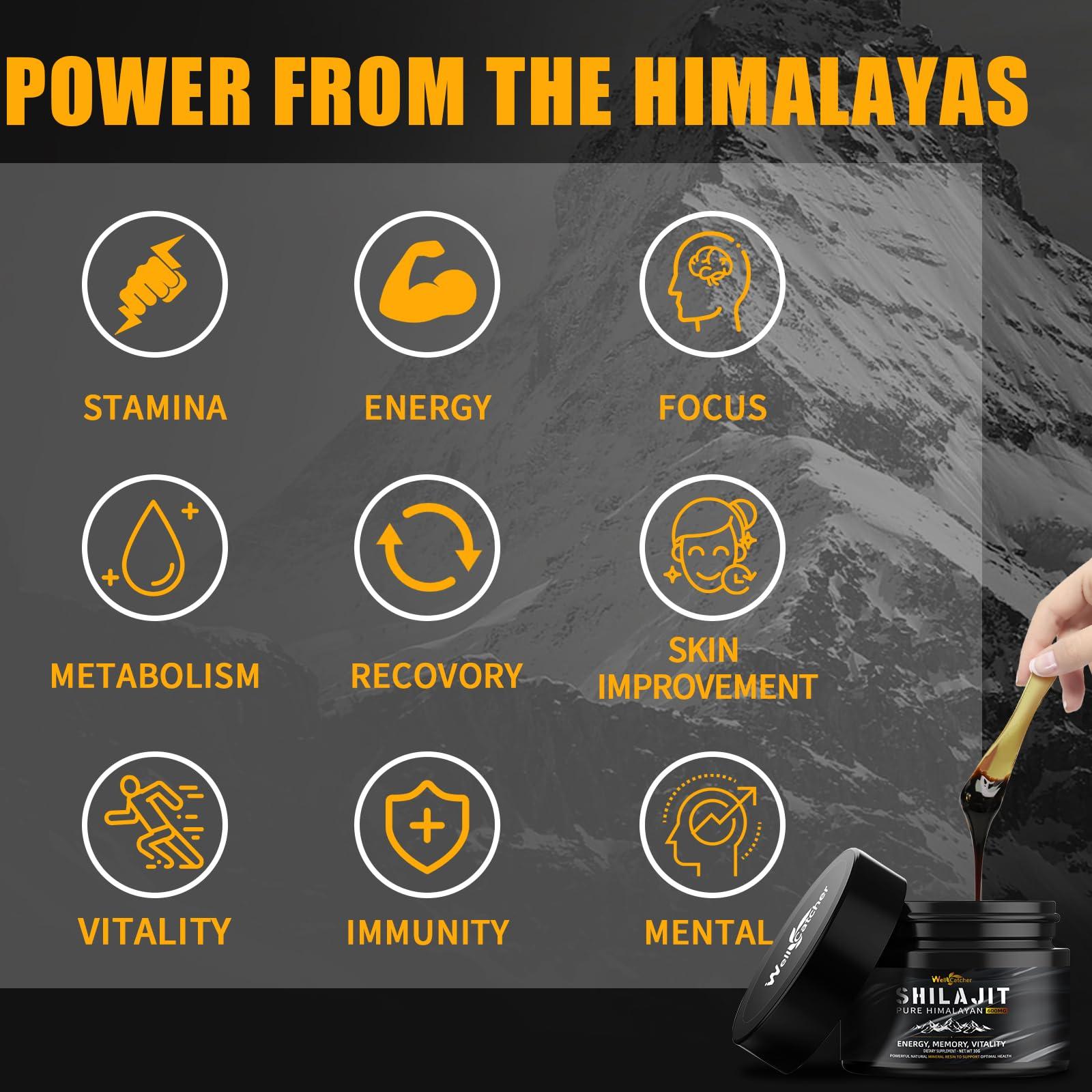 Wellcatcher Wellcatcher Pure Himalayan Shilajit Resin for Men Women: Natural Organic Shilajit Supplement 600MG Rich in 85+ Trace Minerals 75%+ Fulvic Acid for Energy Immunity Focus Support 50 Servings