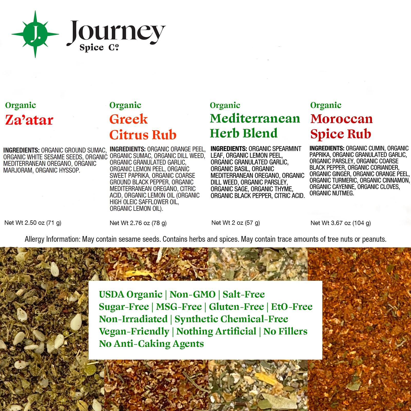 Journey Spice Co. Organic Gourmet Mediterranean Spice and Seasoning Gift Set by Journey Spice Co. | Salt-Free | Greek Seasoning | Meat & Vegetable Seasoning | Non-GMO