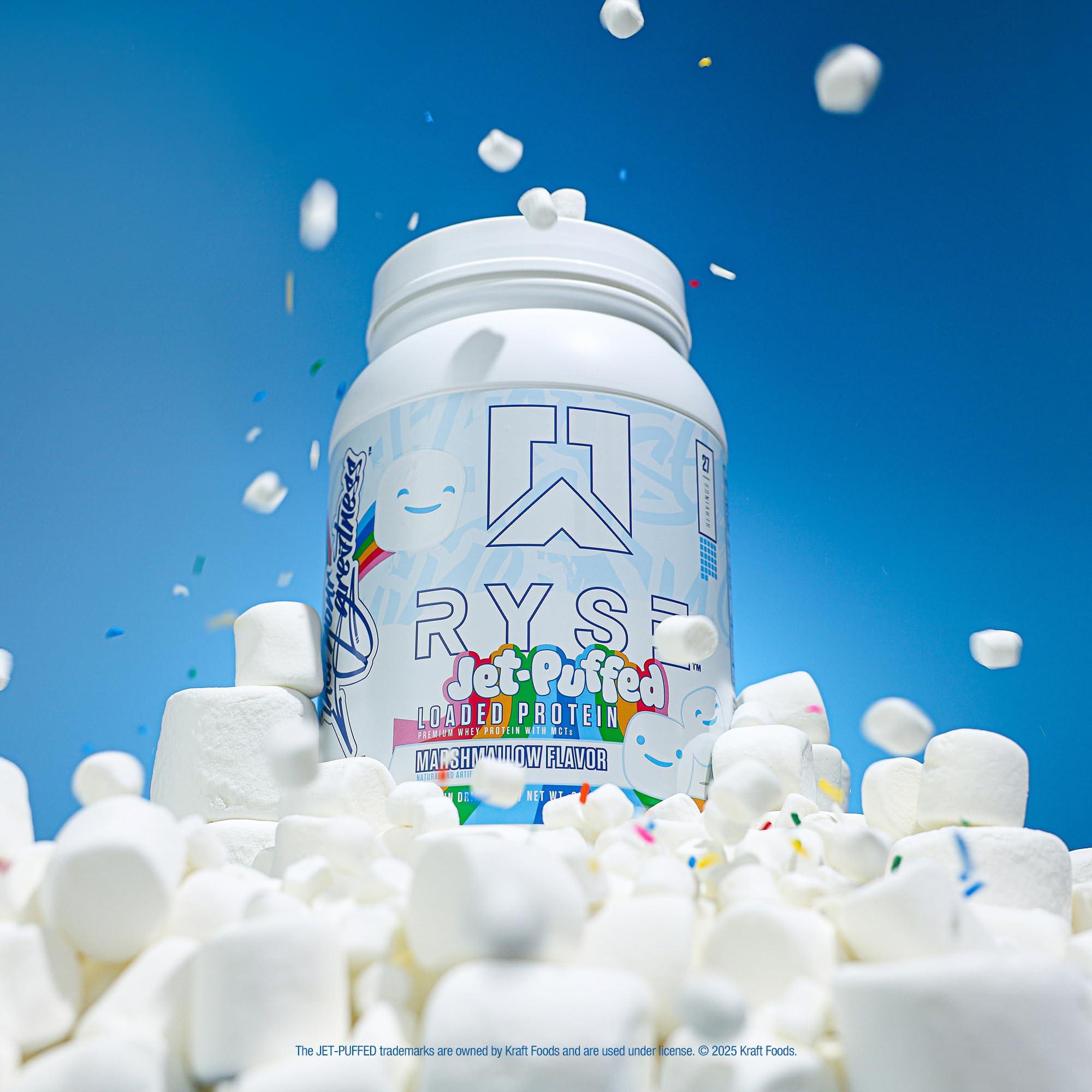 RYSE Up Supplements Ryse Loaded Protein Powder | 25g Whey Protein Isolate & Concentrate | with Prebiotic Fiber & MCTs | Low Carbs & Low Sugar | 27 Servings (Marshmallow)