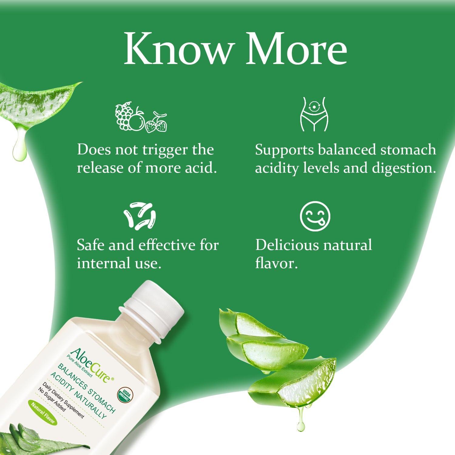 AloeCure AloeCure USDA Organic Aloe Vera Juice Made Within 12 Hrs of Harvest - Pure Aloe Juice Natural Digestive Supplement to Support Digestion, Immune System and Balanced Stomach Acidity, 18 x 500ml Bottles