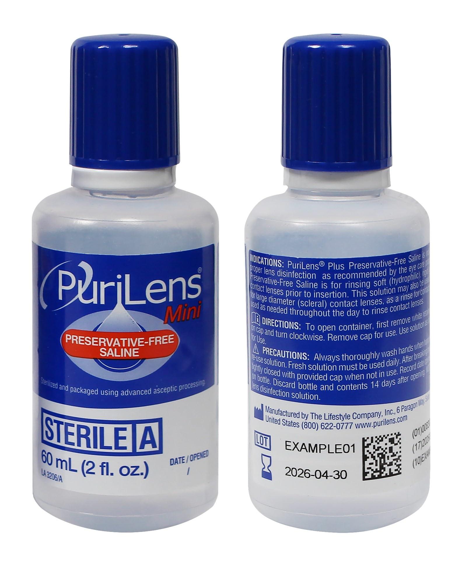 Purilens Purilens Mini Preservative-Free Contact Lens Saline 60ml (2 fl. oz.) 6 Pack