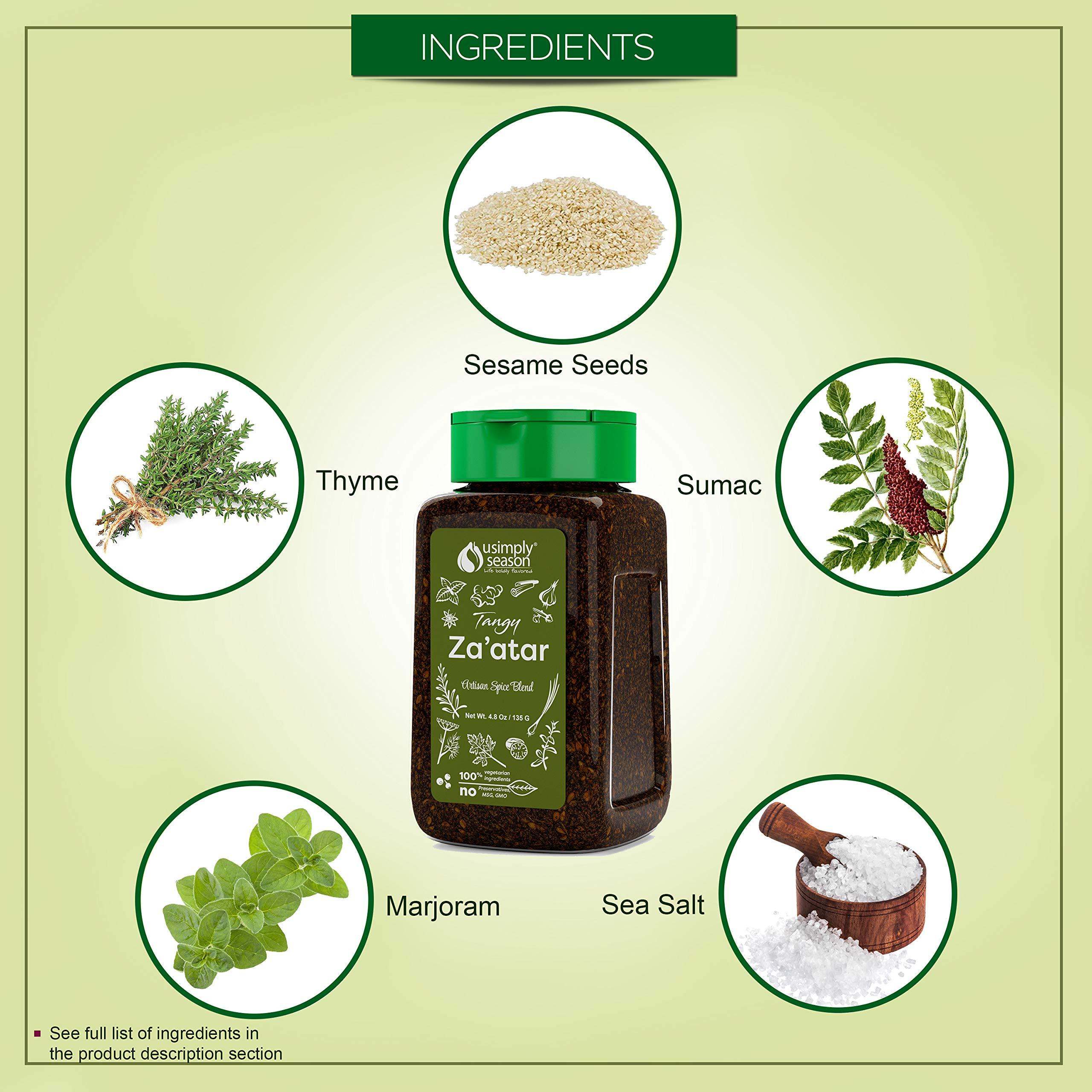 USIMPLY SEASON LIFE BOLDLY FLAVORED USimplySeason Tangy Zaatar Spice (4.8 oz) - Zesty Mediterranean Seasoning, Perfect for Bread, Hummus, and Salads - Vegan, Non-GMO, Made in USA