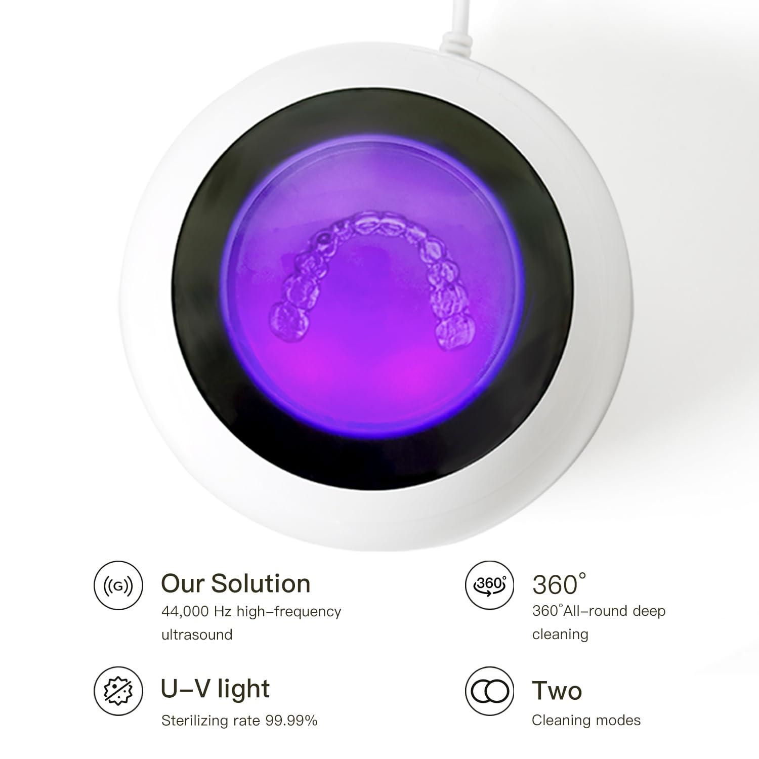 AMDISI Ultrasonic Retainer Cleaner Cleaning Machine, 44kHz Jewelry Clean Pod 250ML Portable Ultra Sonic Retainer Cleaner for Mouth Guard Denture (Pure White