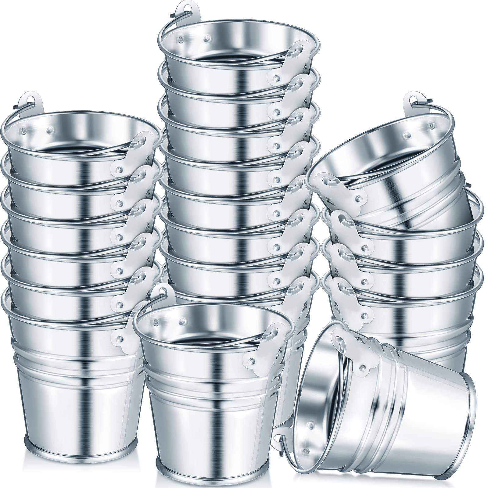 Potchen 50 Pack Mini Galvanized Buckets Small Metal Buckets Mini Tin Pails with Handles Mini Buckets Metallic Pails for Halloween Christmas Party Favors Vase Crafts Garden Planter 2.1 x 2 x 1.6 Inch