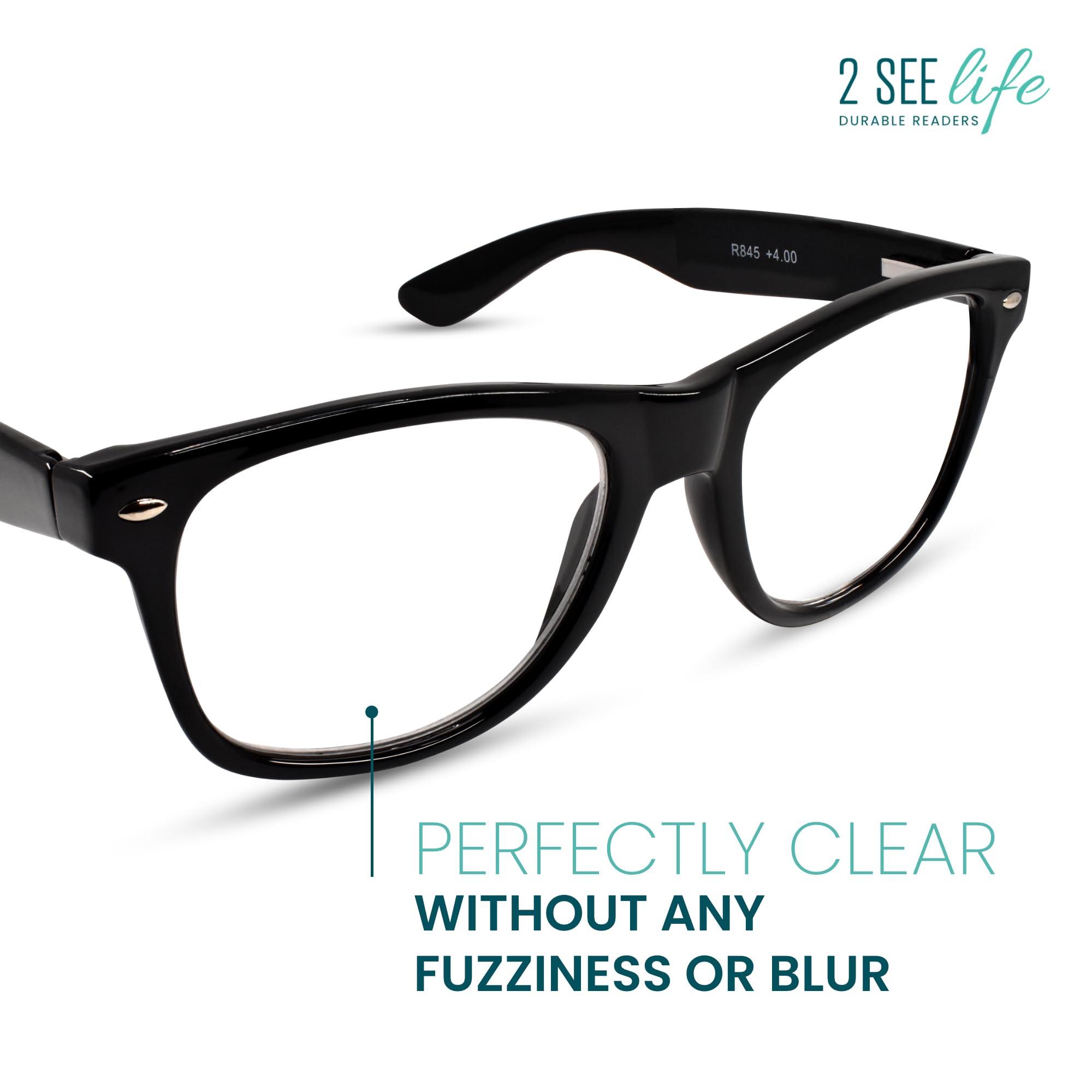 2SeeLife Black Thick Frame Oversized Reading Glasses Men 1.0 To Look Trendy With Clear Vision - Sturdy & Durable Glasses For Men to Fit All Face Shapes - Comfy Readers For Men - Mens Reading Glasses 1.0