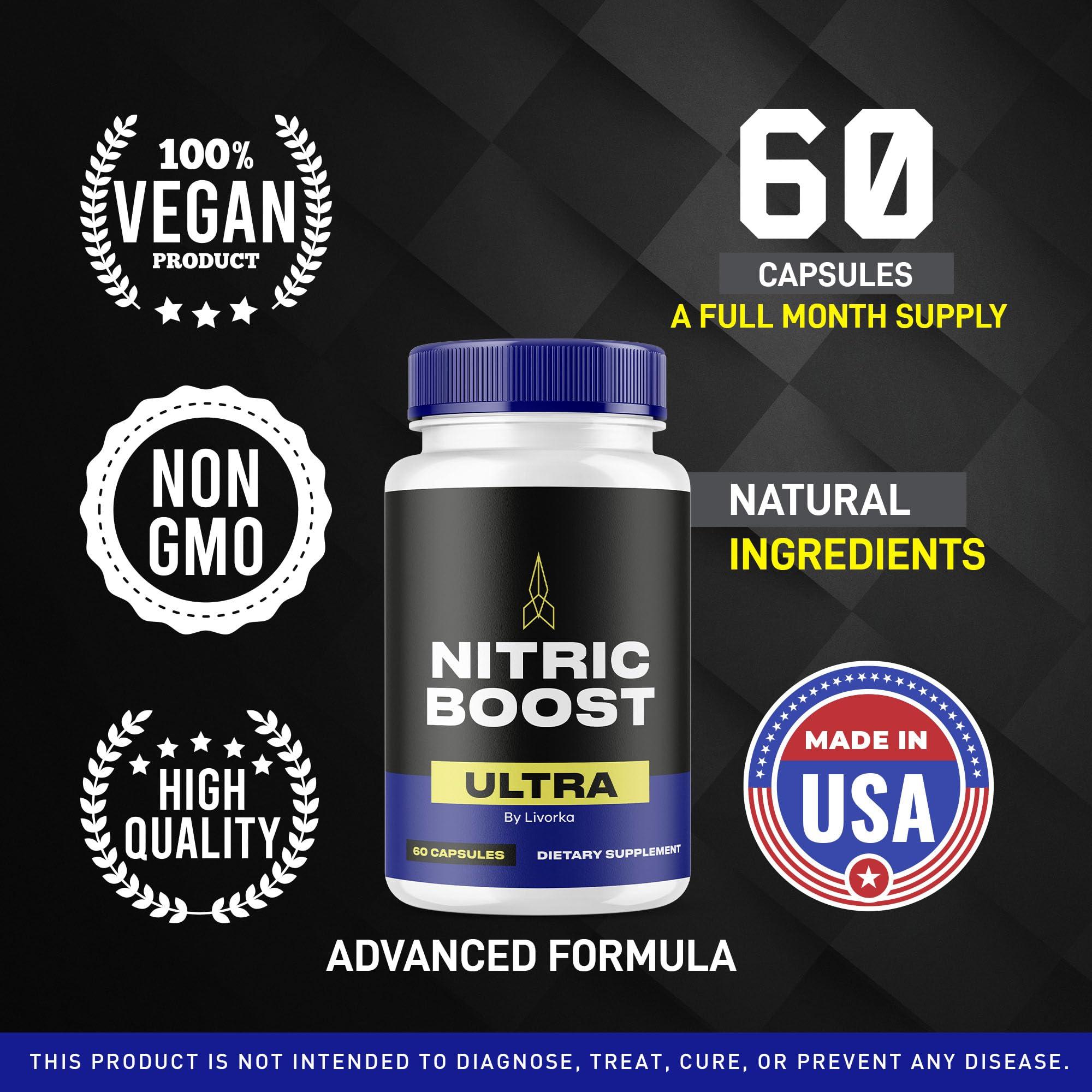 LIVORKA Nitric Boost Ultra, Nitric Boost Ultra Powder Now in Capsules, NitricBoost Ultra Advanced Formula, Nitric Boost Ultra Max, Nitric Boost Reviews 60 Capsules for 1 Month