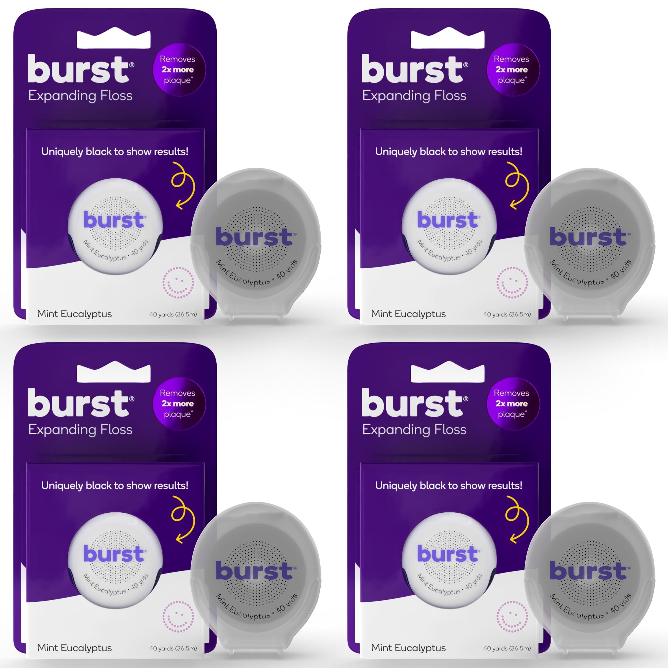 Burst BURST Expanding Dental Floss (Mint Eucalyptus/160 Yards) | Stain Absorbing & Woven with Xylitol Coating to Fight Cavities | Vegan | Paraben Free