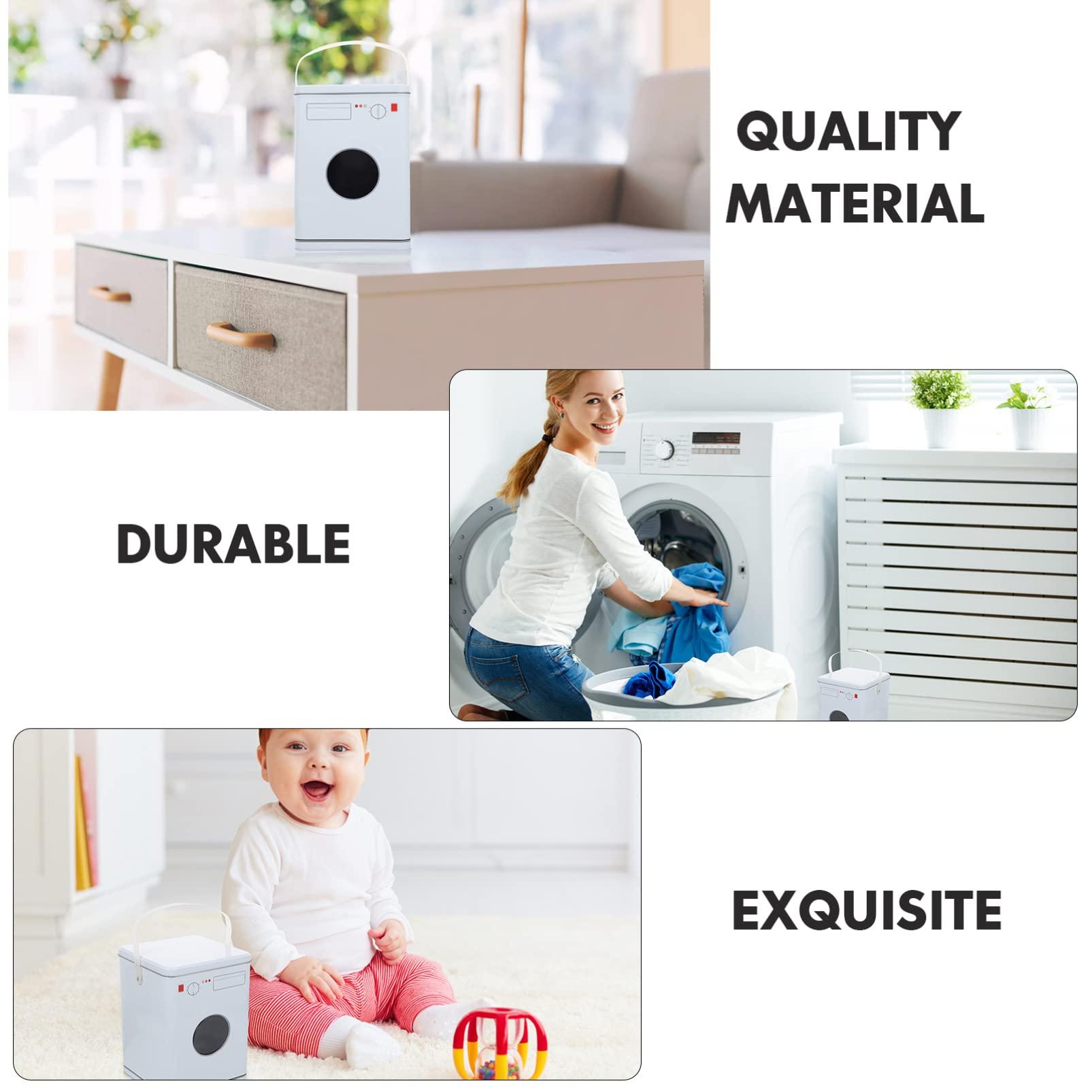VAKUUM 1PC Laundry Detergent Powder Storage Tin Box, Washing Machine Design Laundry Powder Container, Metal Decorative Detergent Bin for Storing Washing Powder Tablets, Laundry Room Decor/48