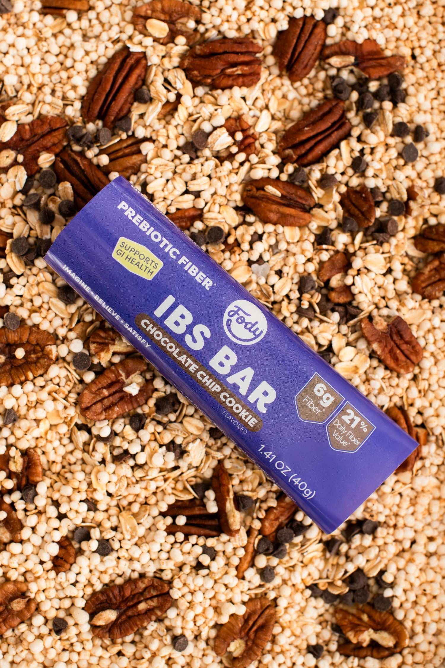 Fody Fody Foods IBS Bar | Chocolate Chip Cookie | Low Fodmap Snack | Supports GI Health | 6 Grams Prebiotic Fiber | Gluten & Lactose Free, Vegan | Pack of 12