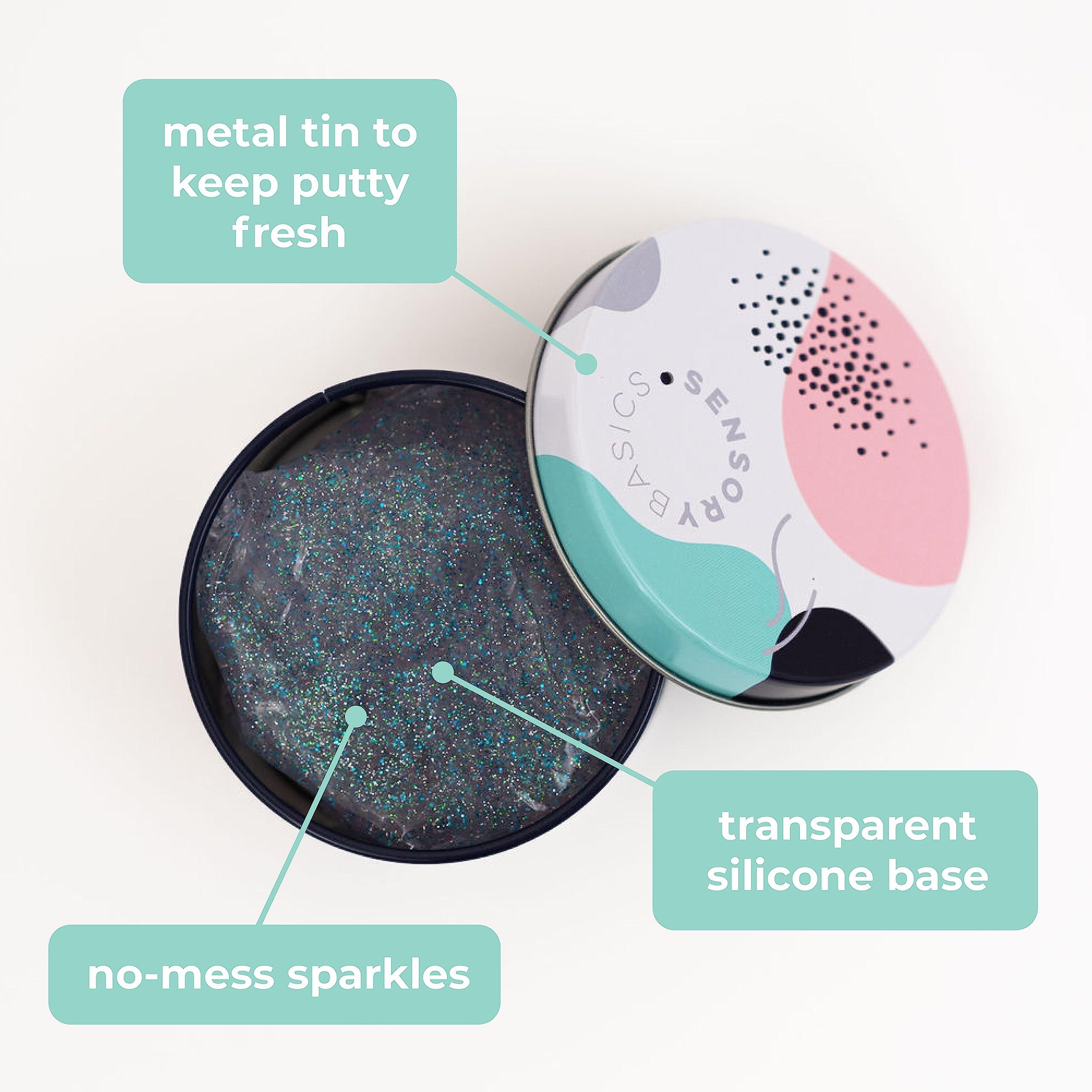 Sensory Basics Sensory Basics Shimmer Putty - Therapy Putty for Kids - Sensory Putty Slime - Clear Calming Putty with Sparkles - Sensory Putty for Kids with Tin - 3 oz
