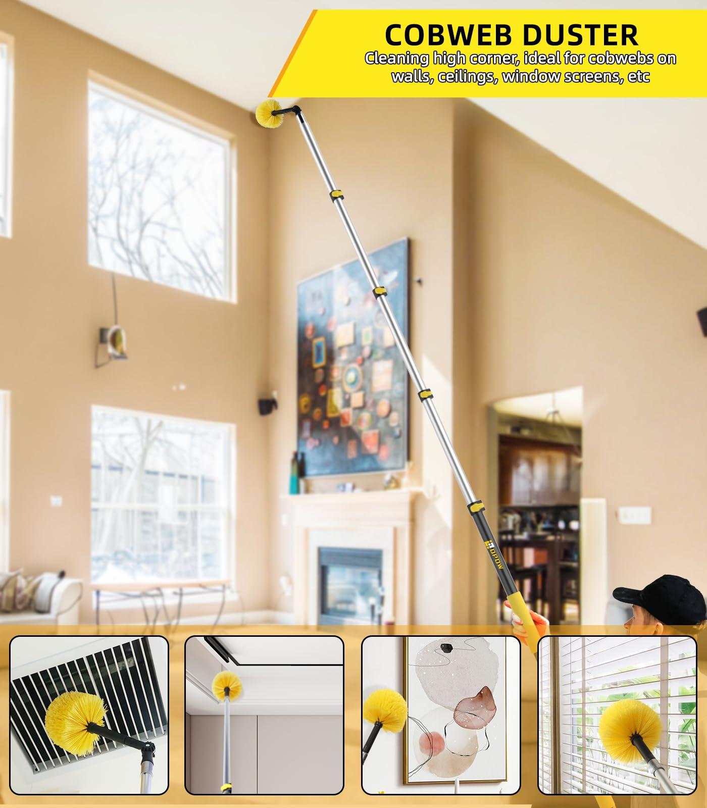 Opow 30 Foot High Ceiling Duster Kits with 7-24ft Heavy Duty Extension Pole, High Reach Duster for Cleaning,Microfiber Feather Duster,Cobweb Duster,Ceiling Fan Duster,Window Squeegee & Cleaner