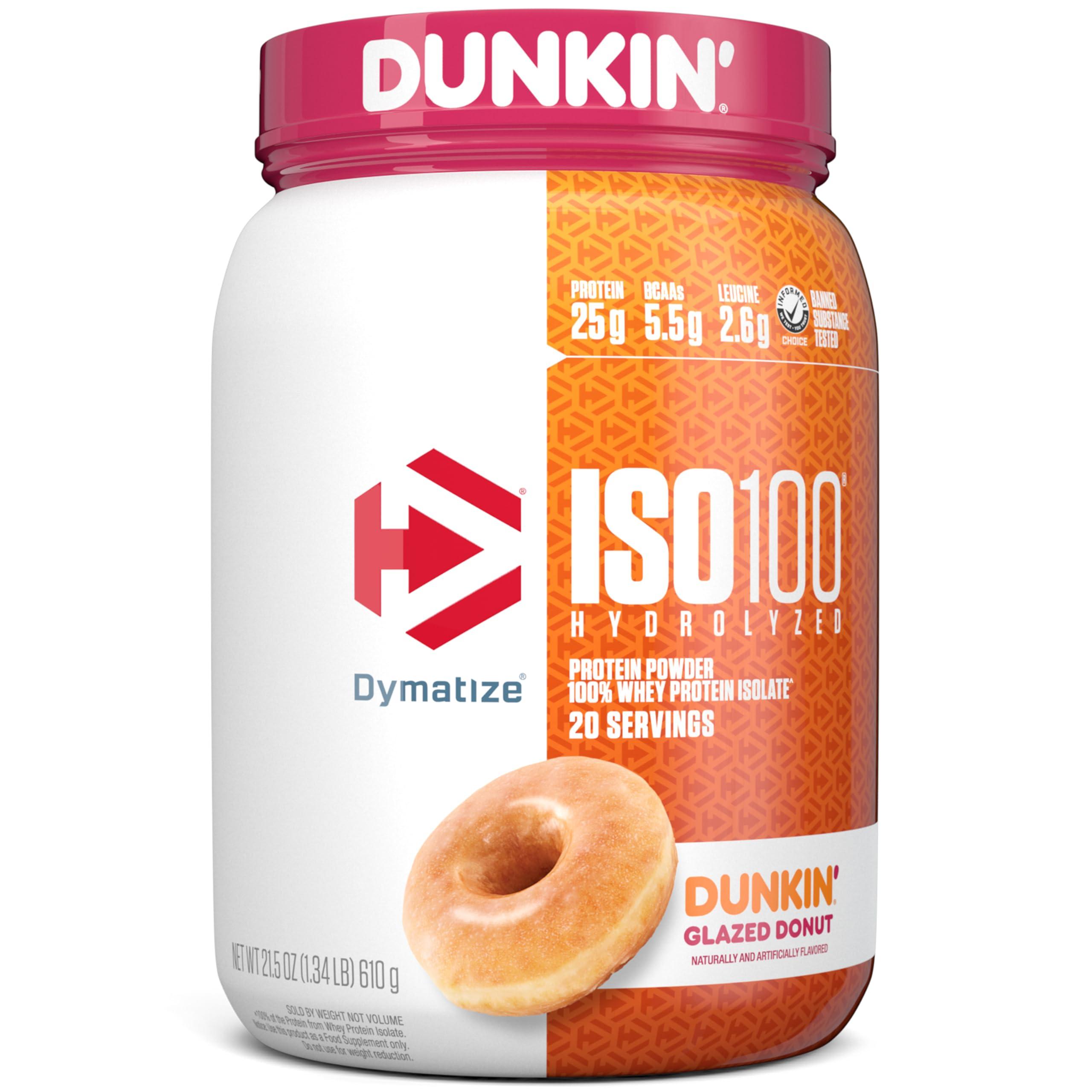 Dymatize Dymatize ISO100 Hydrolyzed Protein Powder, 100% Whey Isolate, Dunkin\' Glazed Donut Flavor, 20 Servings & ISO100 Hydrolyzed Protein Powder, 100% Whey Isolate Protein, 25g of Protein, 5.5g BCAAs