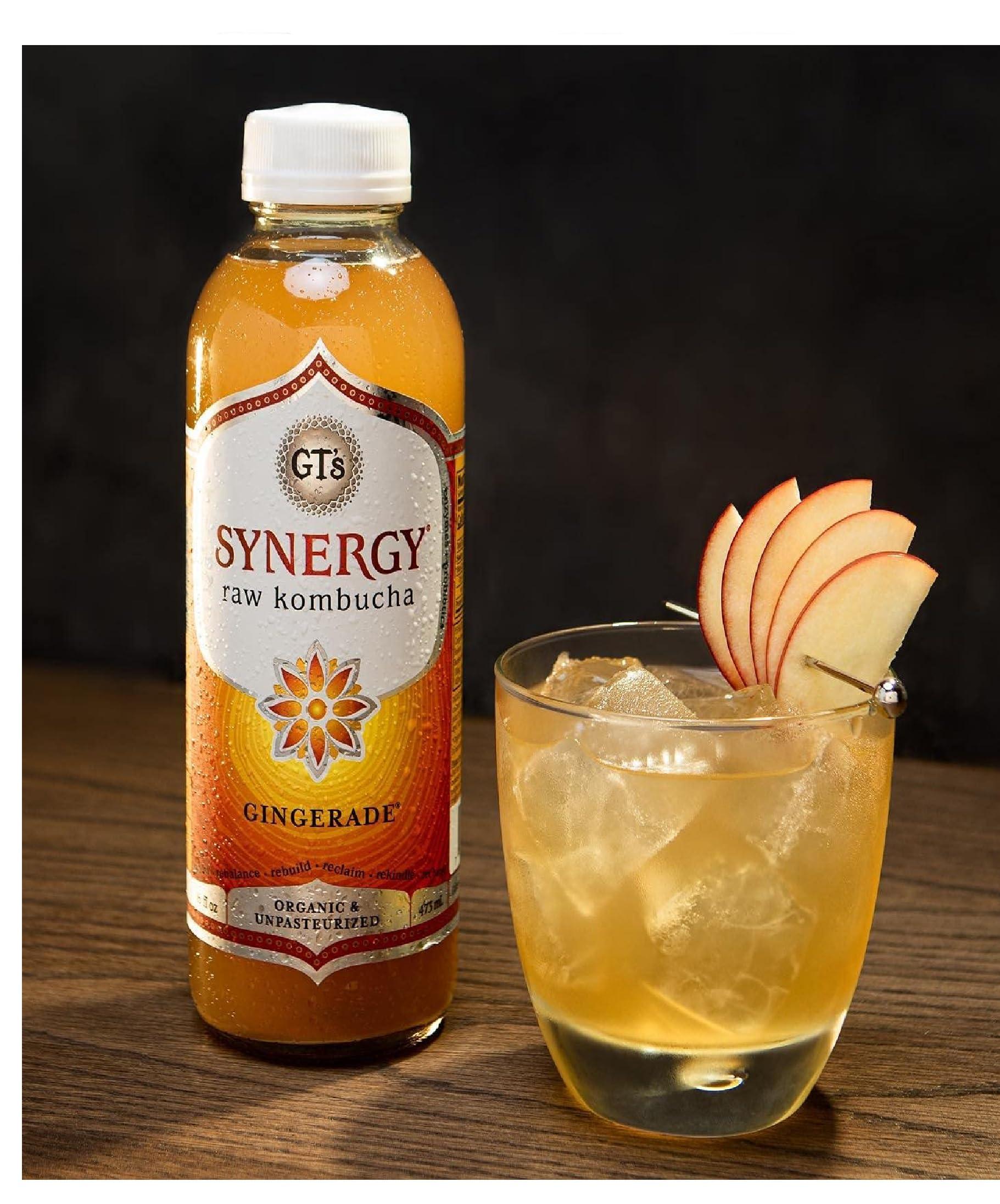 Generic Generic Synergy Organic & Unpasteurized Raw Kombucha Gingerade - Enzymes and Probiotics 16oz pack of 12