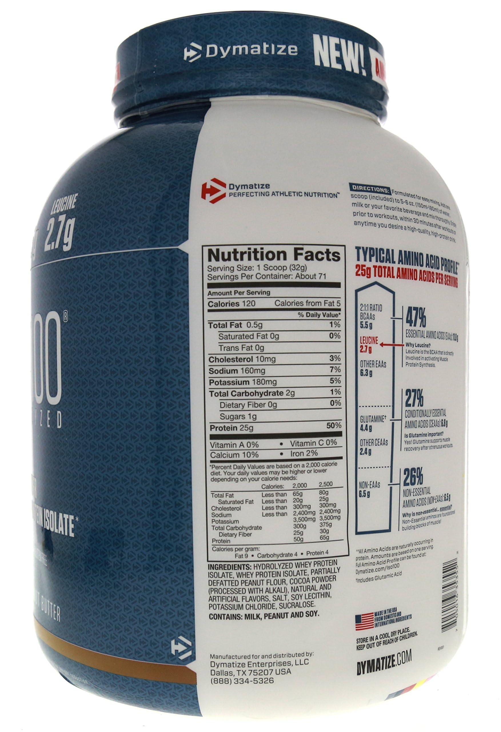 Dymatize Dymatize ISO 100 Whey Protein Powder with 25g of Hydrolyzed 100% Whey Isolate, Chocolate Peanut Butter, 5 Pound
