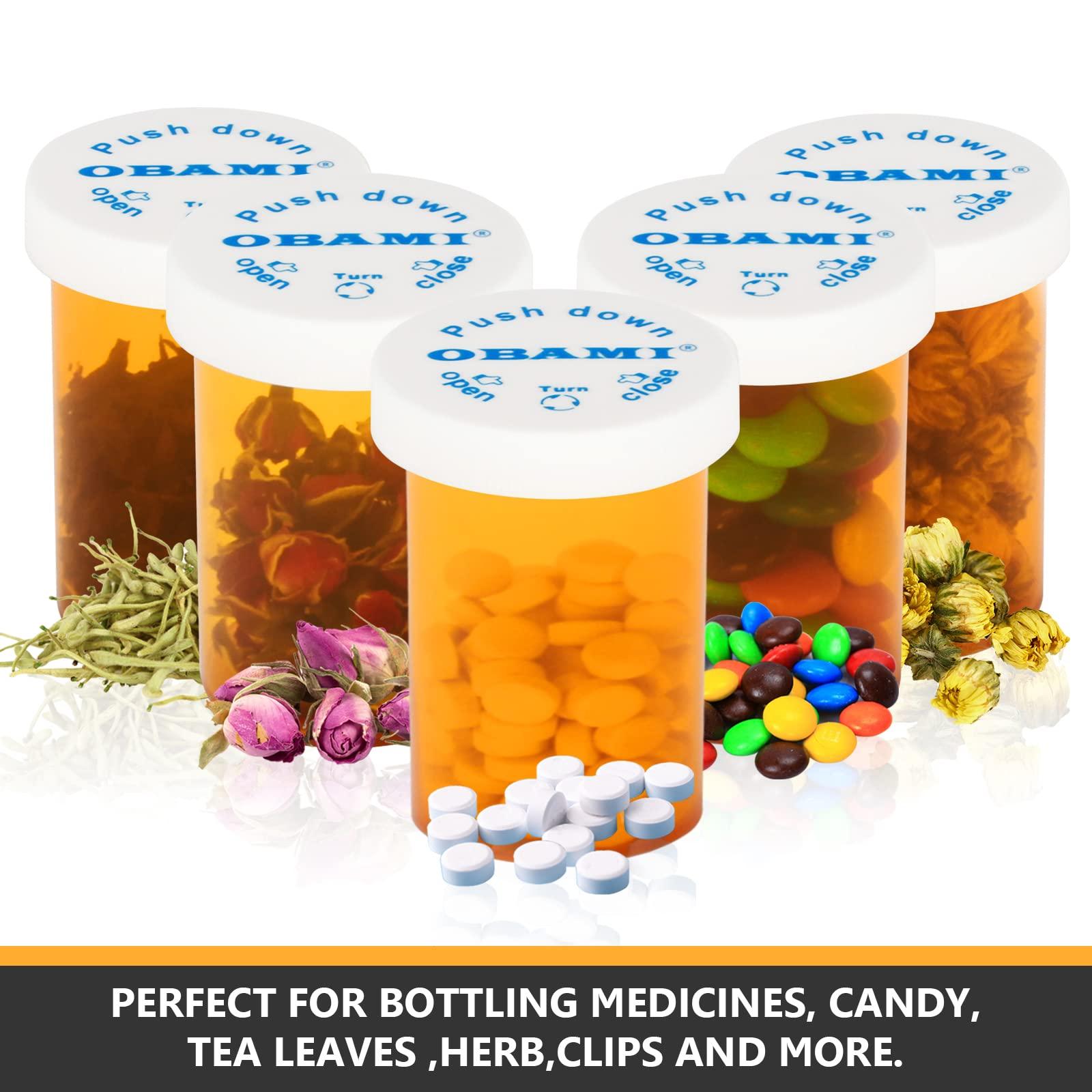 Obami Plastic Medicine Pill Bottles with Child Resistant Caps - Push Down and Turn - Prescription Vial, Medicine Container, Pill Cases Dispenser Organizers (12pcs, 20 Dram)