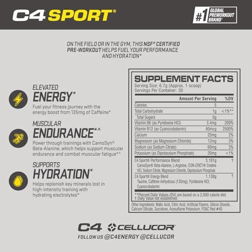 Cellucor Cellucor C4 Sport Pre Workout Powder Watermelon - Pre Workout Energy with Creatine + 135mg Caffeine and Beta-Alanine Performance Blend - NSF Certified for Sport 30 Servings