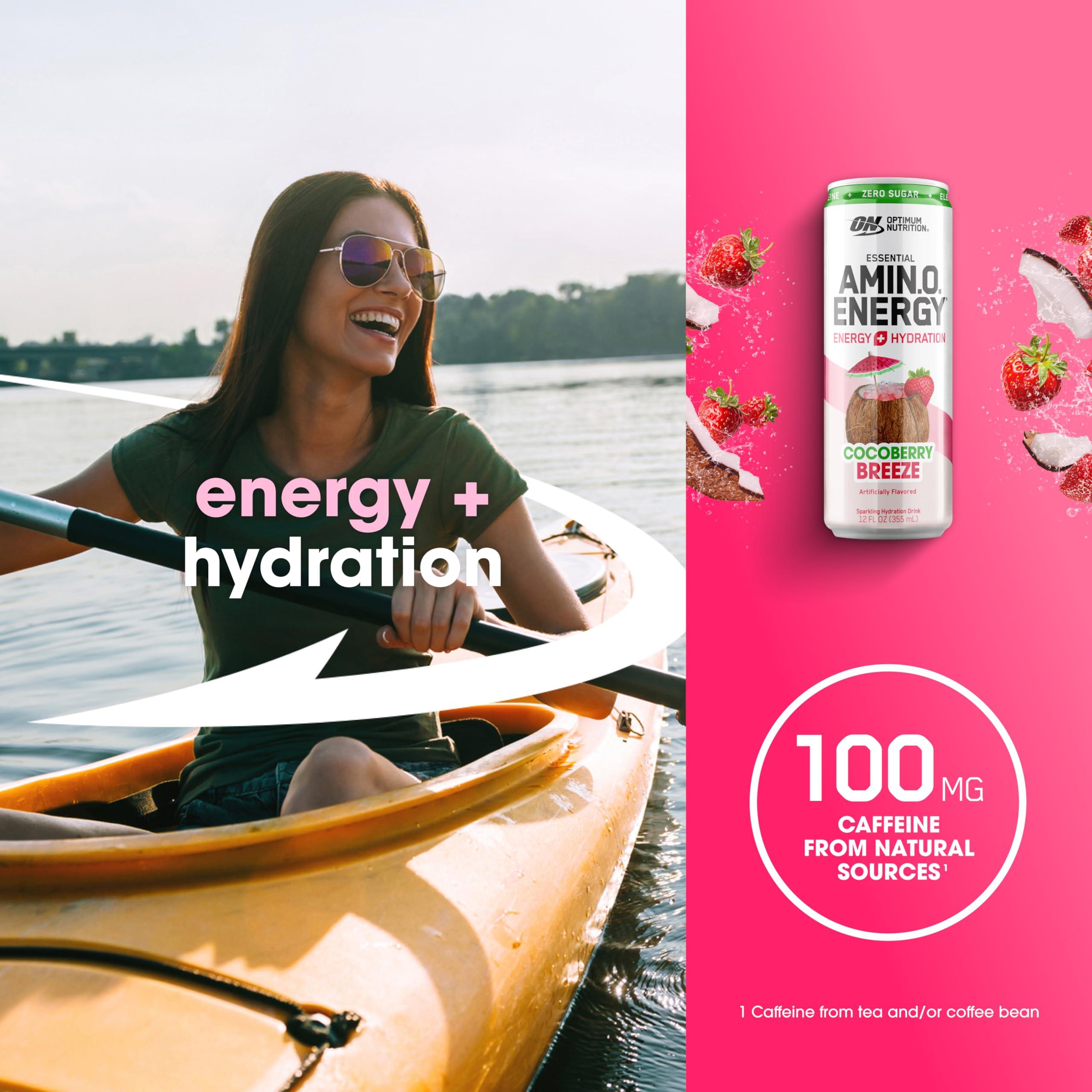 Optimum Nutrition Optimum Nutrition Amino Energy Sparkling Hydration Drink, Electrolytes, Caffeine, Amino Acids, BCAAs, Sugar Free, Cocoberry Breeze, 12 Fl Oz, 12 Pack (Packaging May Vary)