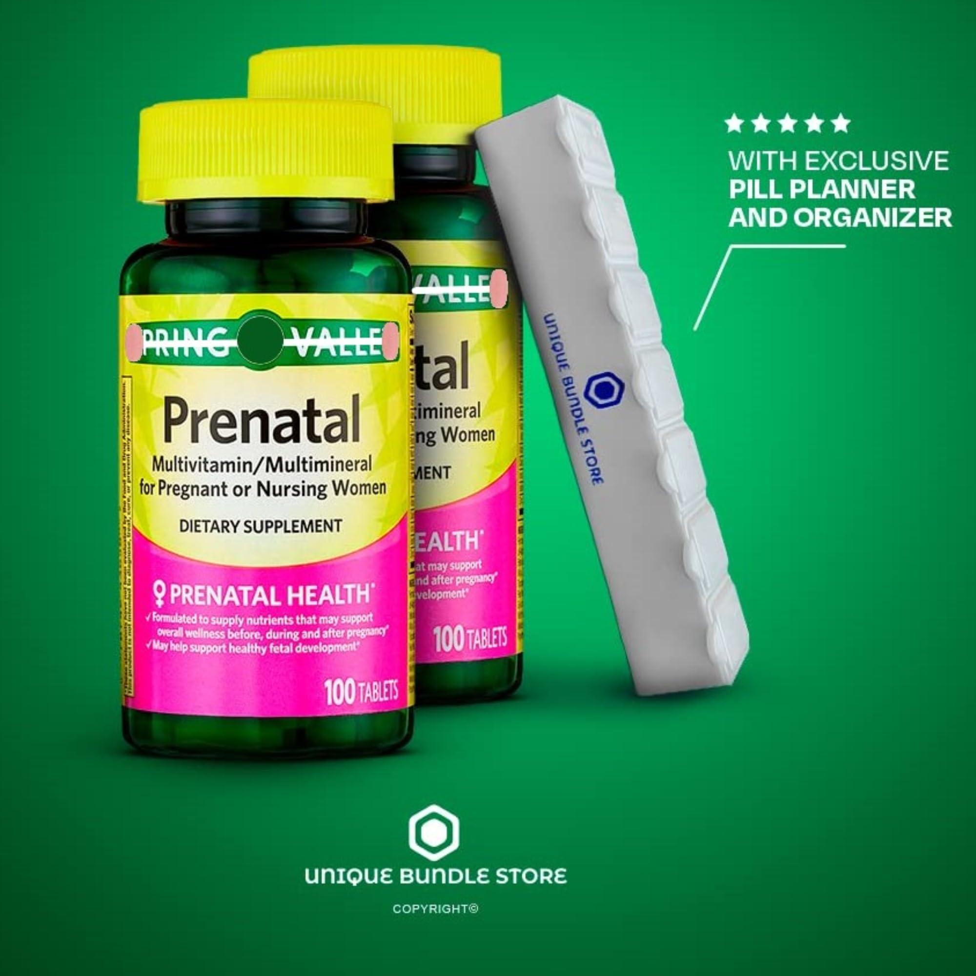 Unique Bundle Store Spring Valley, Prenatal Multivitamin, Multimineral Tablets Dietary Supplement, Prenatals for Women, 100 Count + 7 Day Pill Organizer Included (Pack of 2)
