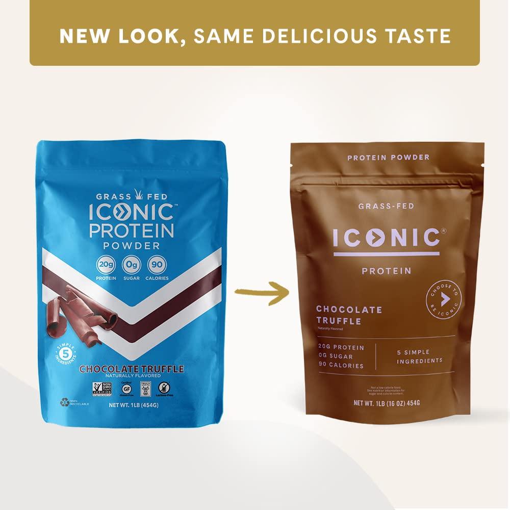ICONIC ICONIC Protein Powder, Chocolate Truffle - Sugar Free, Low Carb Protein Powder - Lactose Free, Gluten Free, Non-GMO - 20g Grass Fed Whey & Casein Protein - Keto Friendly, 1 lb. Pouch (17 Servings)