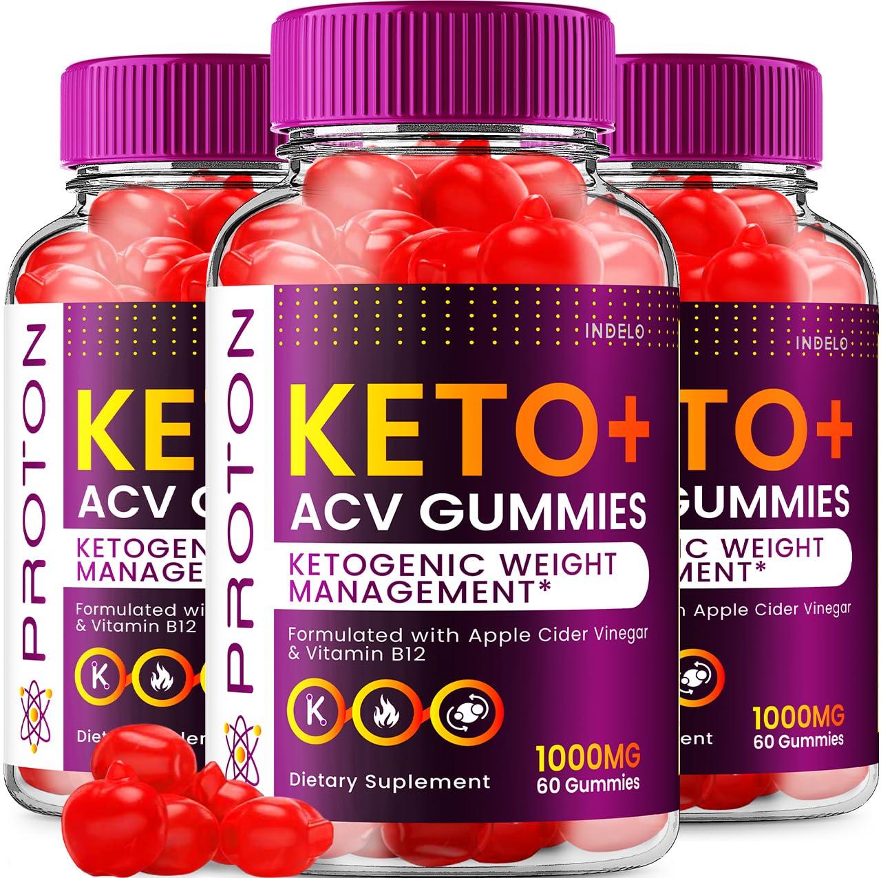 Indelo (3 Pack) Proton Keto ACV Gummies Advanced, Proton Keto + ACV Gummies 1000mg, Protein Keto + ACV Apple Cider Vinegar Gummy Proton Gummies Reviews, Proton Keto+ACV Vitamin B12 (180 Gummies)