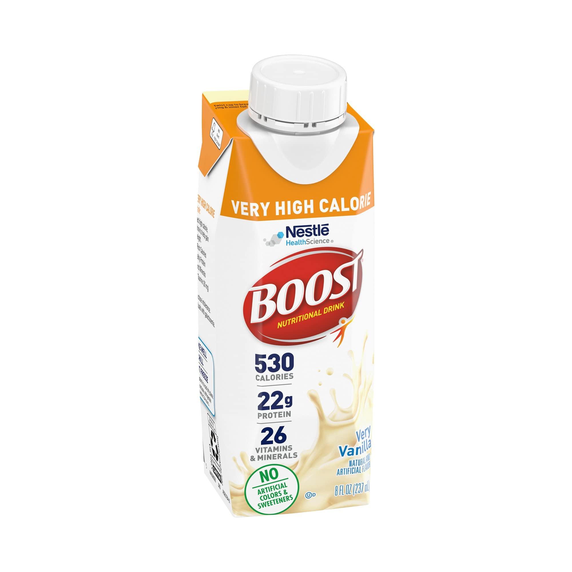 BOOST BOOST Breeze Clear Nutritional Drink, 9g Protein, 250 Nutrient-Rich Calories, Wild Berry, 8 fl oz (Pack of 24) & Very High Calorie Vanilla Nutritional Drink 22g Protein, 530 Nutrient Rich Calories