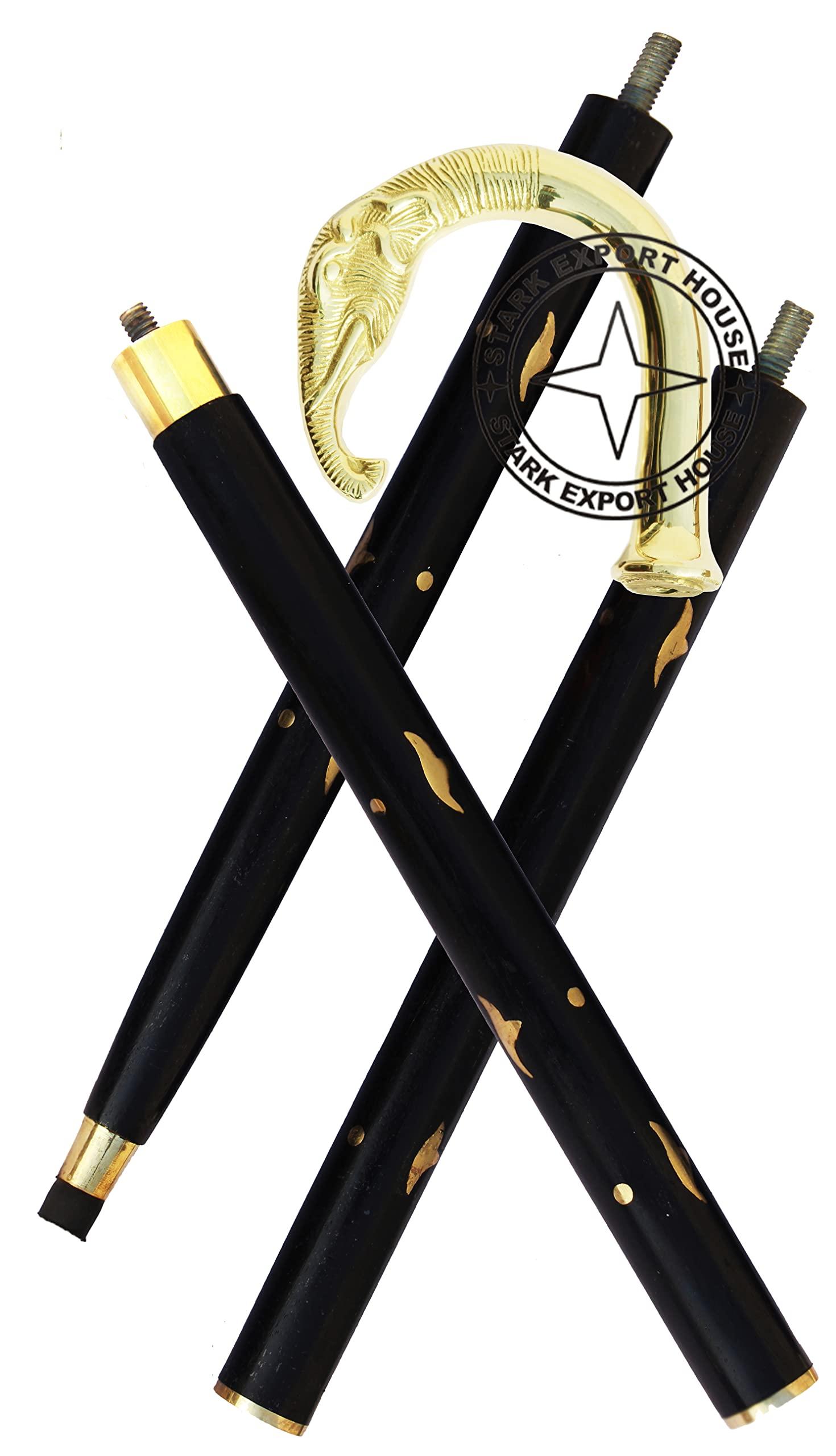 Stark Export House Walking Cane Rosewood Wooden Walking Stick with Golden Brass Handle Gift for Men and Women 37 inch (D S T)