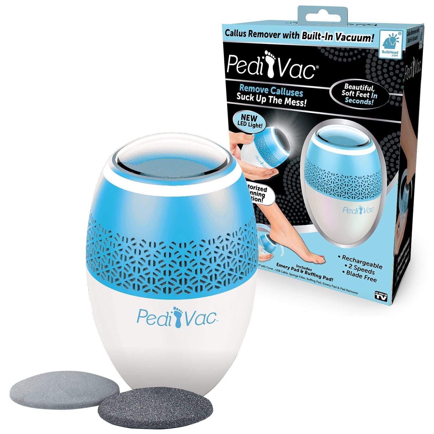 PediVac PediVac As Seen On TV Electric Callus Remover + Built-In Vacuum Sucks Up Shavings,Gently Removes Calluses & Dry Skin in Seconds, Mess-Free, Spins at 2000 RPMs, LED Light, 2 Speed Settings, 3.5\"x 2.5\"