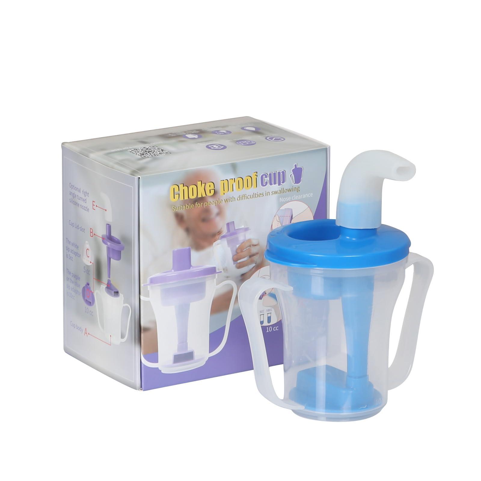 Ehucon Ehucon Dysphagia Regulating Drinking Cup, Prevent Choking for Dysphagia/Dementia/Elderly,Dispenses 5~10cc or 10~15cc of Liquid Each time,Spill-Proof (Blue-Pack of 1 Count)