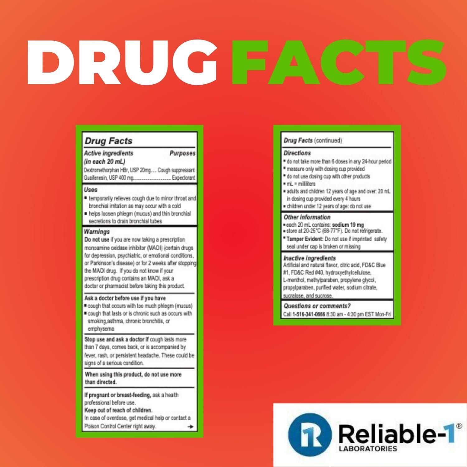 Reliable-1 Laboratories Reliable-1 Laboratories Tussin DM MAX Cough Suppressant, Reduces Cough & Chest Congestion, Thins/Loosens Mucus, Adult Strength Non-Drowsy, 8 FL OZ (237 ML)