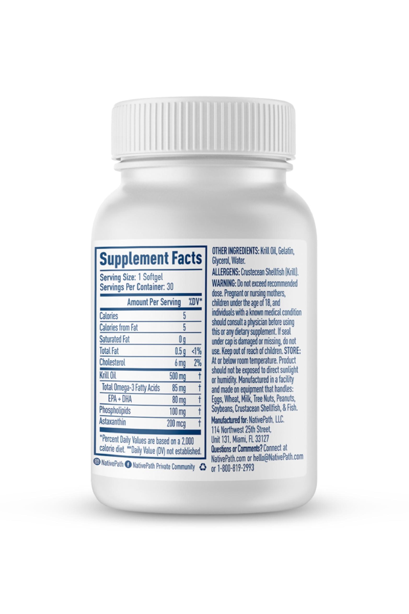 NativePath NativePath: Antarctic Krill Oil - Wild-Caught Krill Omega-3 Fatty Acids with EPA and DHA - 90-Day Supply - Supports Your Joint, Heart, Brain and Immunity - Pure Formula, No Fishy Taste