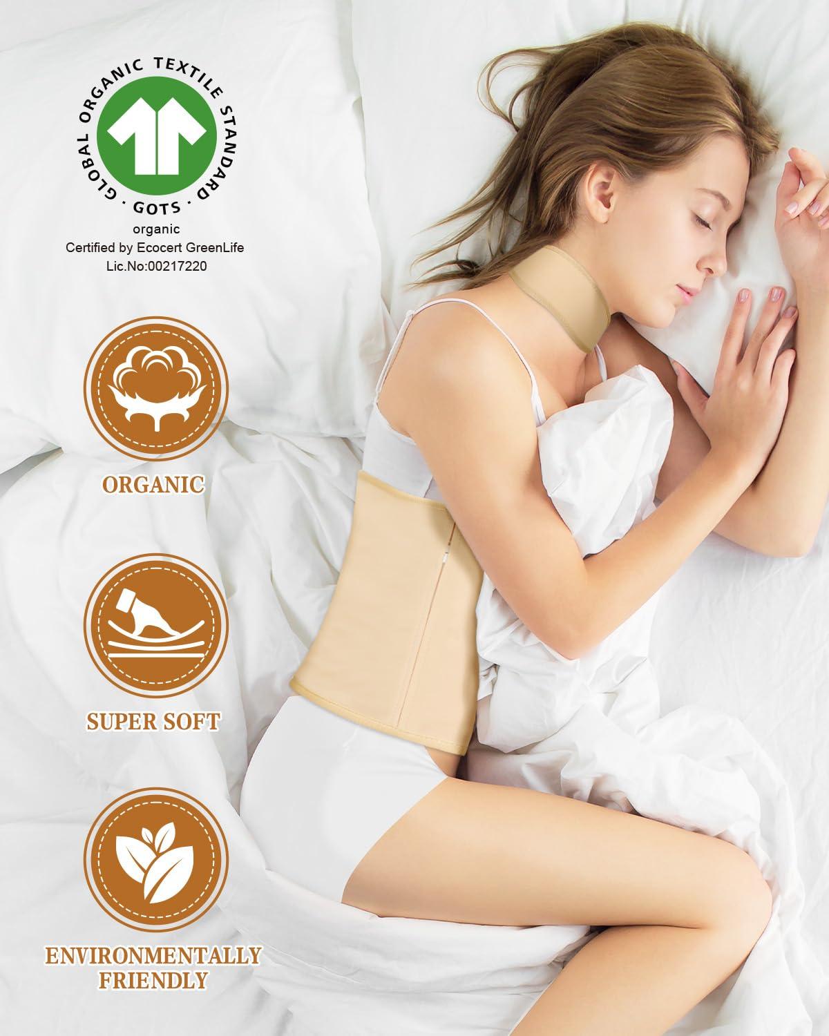 Raccomb Castor Oil Pack Wrap Organic Cotton - Castor Oil Body Wraps Organic for Neck Waist, RACCOMB Adjustable Reusable Organic Castor Oil Compress Packs Kit for Women 2PCs