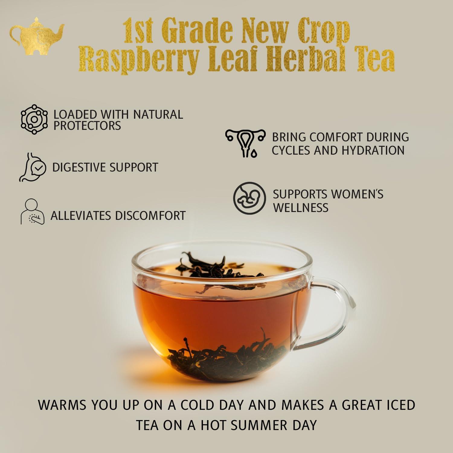 The Elegant Elephant The Elegant Elephant Raspberry Leaf Tea Loose Leaf Tea for Reproductive Health Support Natural Herbal Tea for Women Rich in Nutrients, Hot or Iced Resealable 4.4oz Pouch