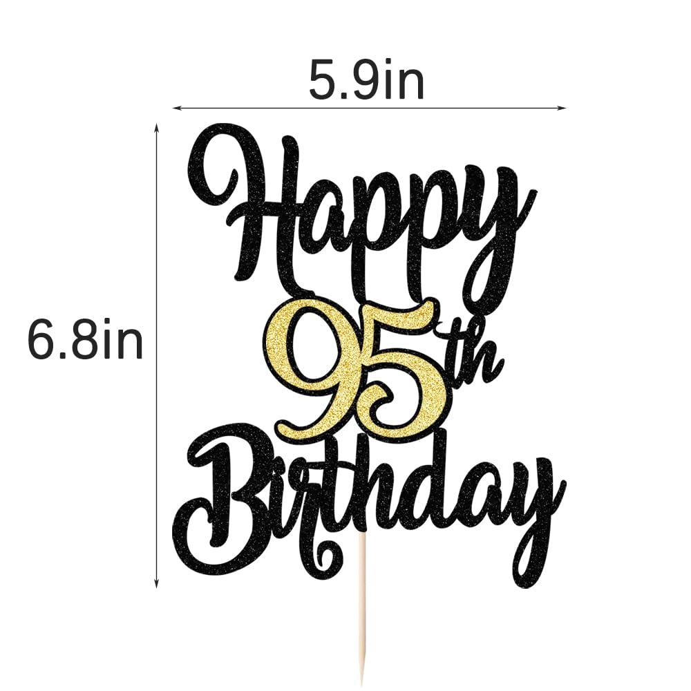Bekaterea Black Gold Happy 95th Birthday Cake Topper, Cheers to 95 Years Birthday Cake Decoration,95 Fabulous Cake,95th Anniversary Cake Topper,men and women 95 years old happy birthday Party Decoration